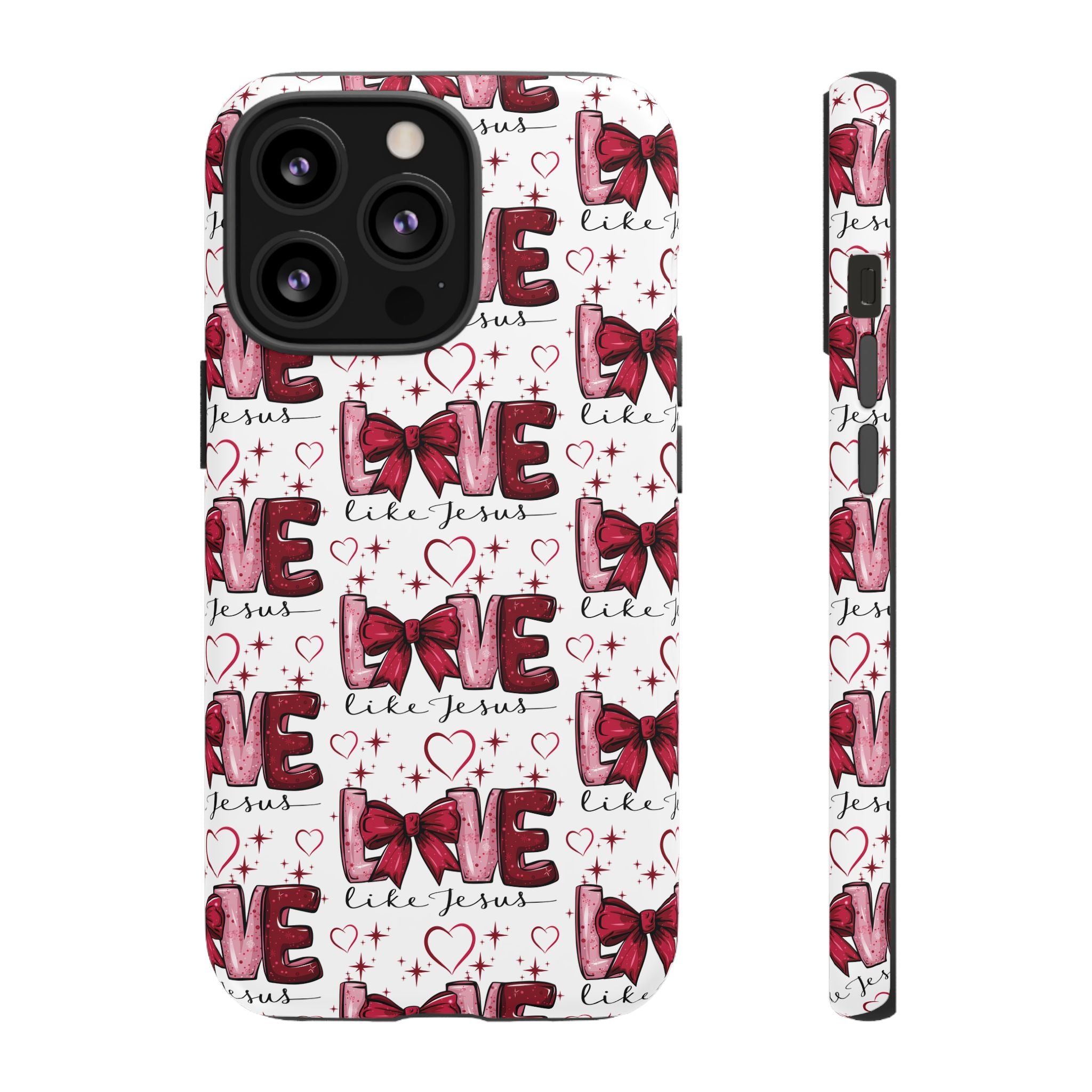 Love Like Jesus Red Bows and Hearts—Tough, Faithful Phone Cases & Religious iPhone Accessories: Protect Your Device & Show Your Faith