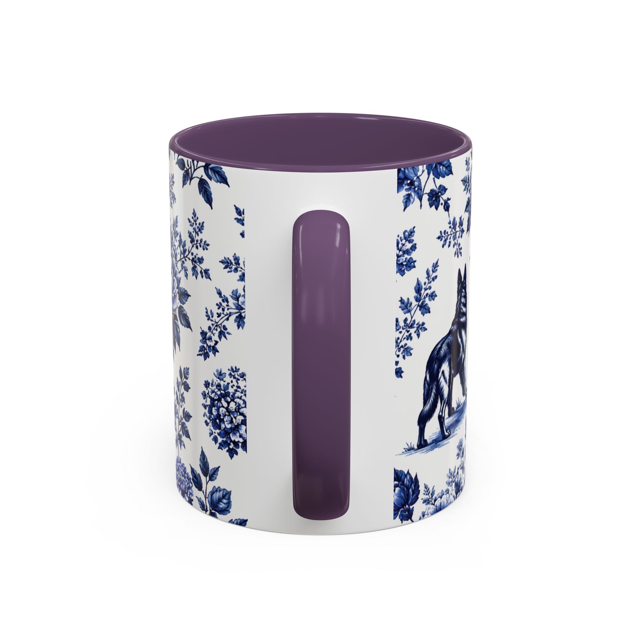 Elegant German Shepherd Floral Mug | Luxury Blue Toile Coffee Mug 11/15oz Accent Ceramic