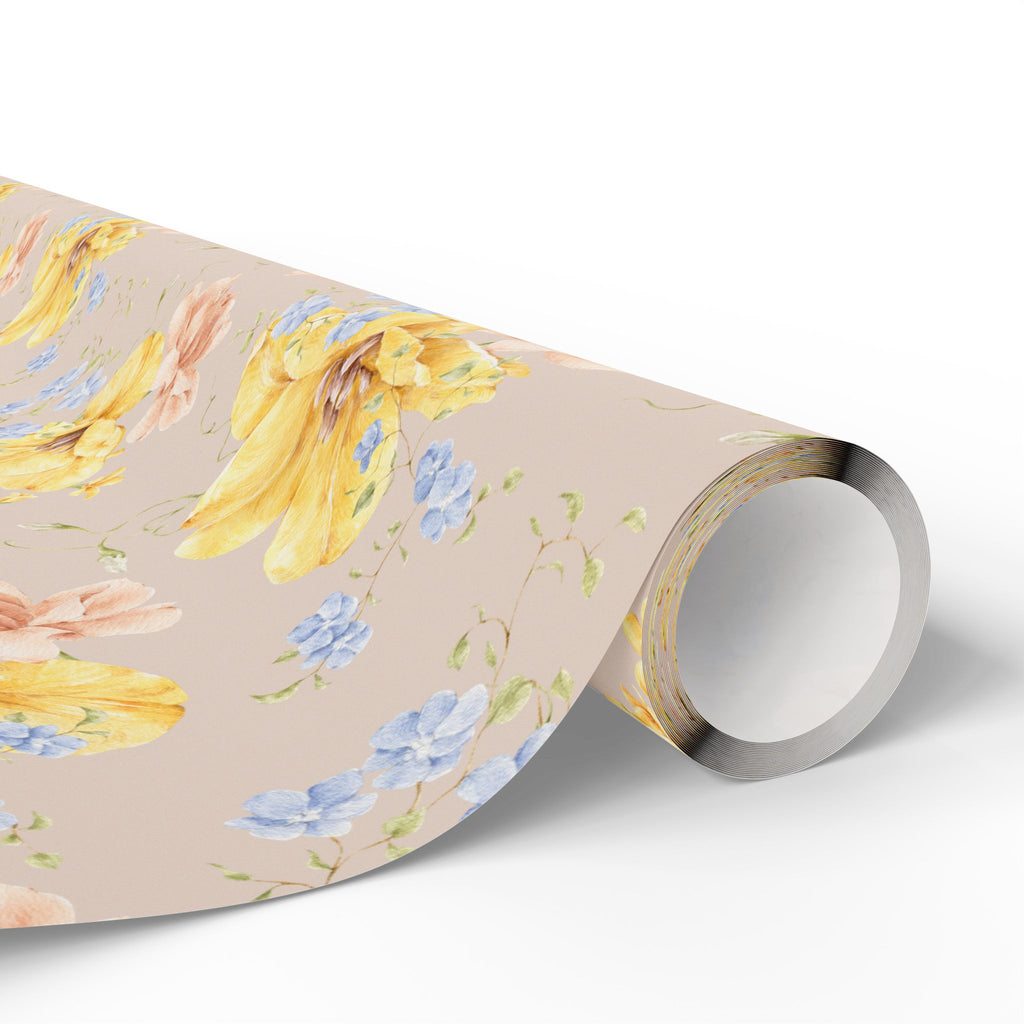 Papier Cadeau Floral Jaune et Bleu | Emballage Cadeau Mariage, Anniversaire & Douche Nuptiale