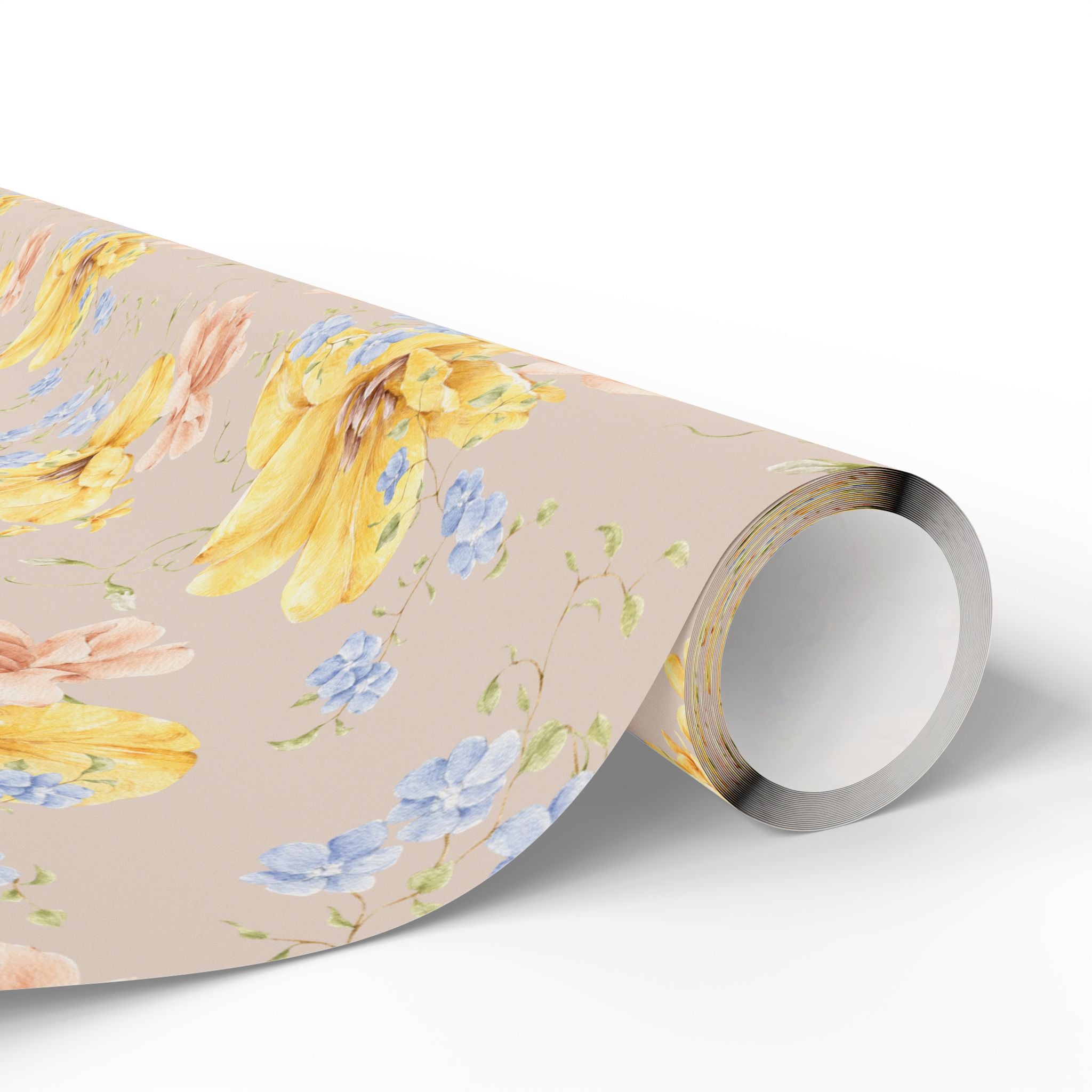 Papier Cadeau Floral Jaune et Bleu | Emballage Cadeau Mariage, Anniversaire & Douche Nuptiale