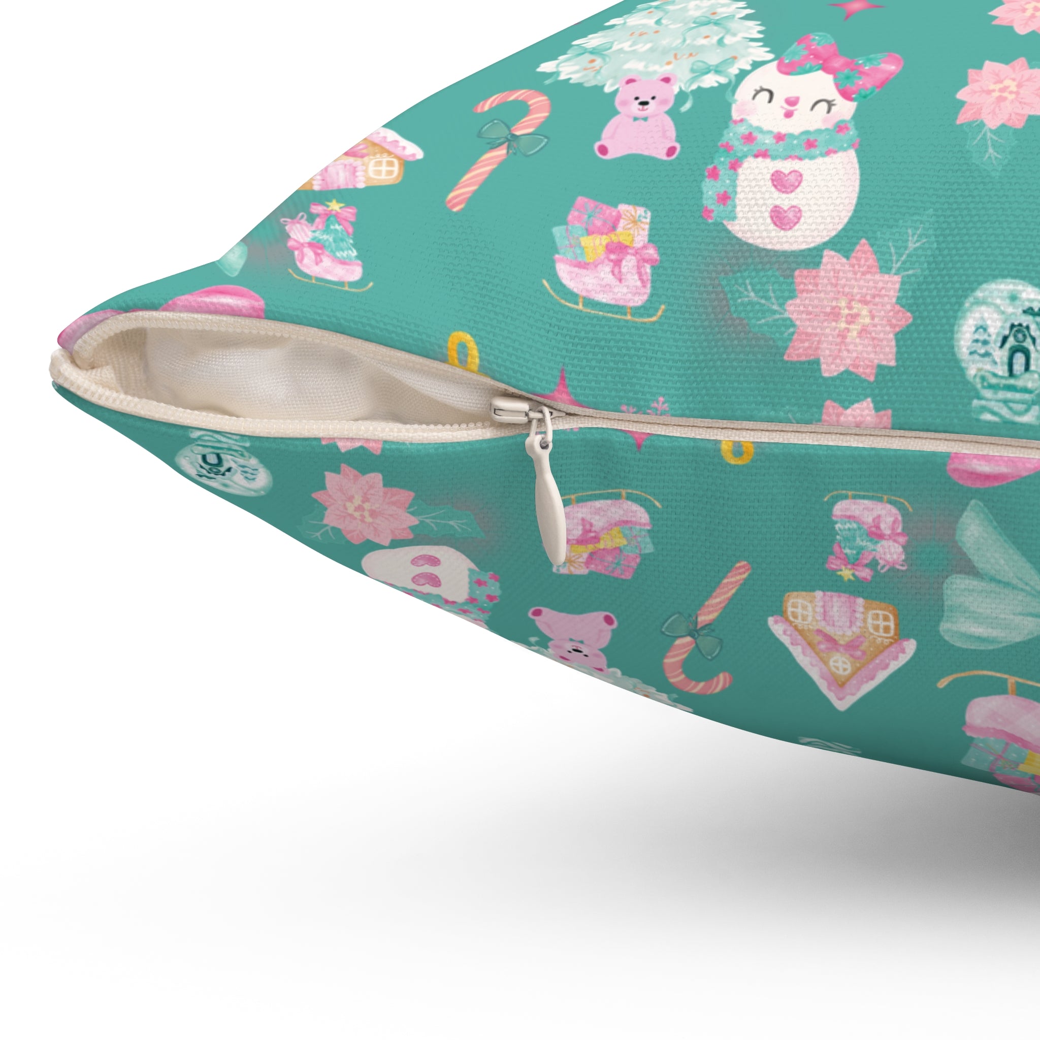 Glam Christmas Pillow  Pink  Turquoise Luxe Holiday Decor, Sparkling Square Accent Cushion for Sofa, Bed or Chair, Festive Chic Style Office