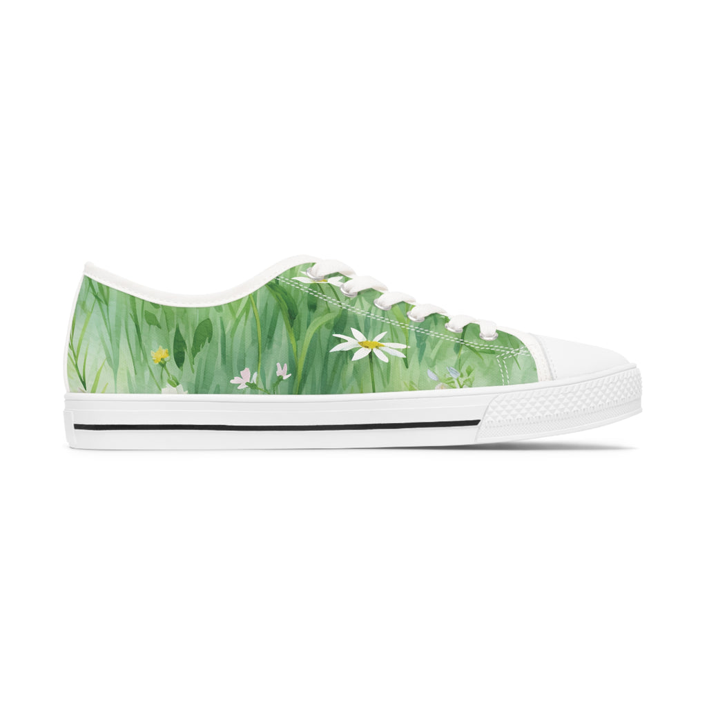 Green Floral Women's Low Top Sneakers Breathable Polyester Canvas, Lightweight Stylish Floral Pastel Design, Comfortable All-Day Wear, Perfect for Walking and Everyday Activities - MRSBYVALLE