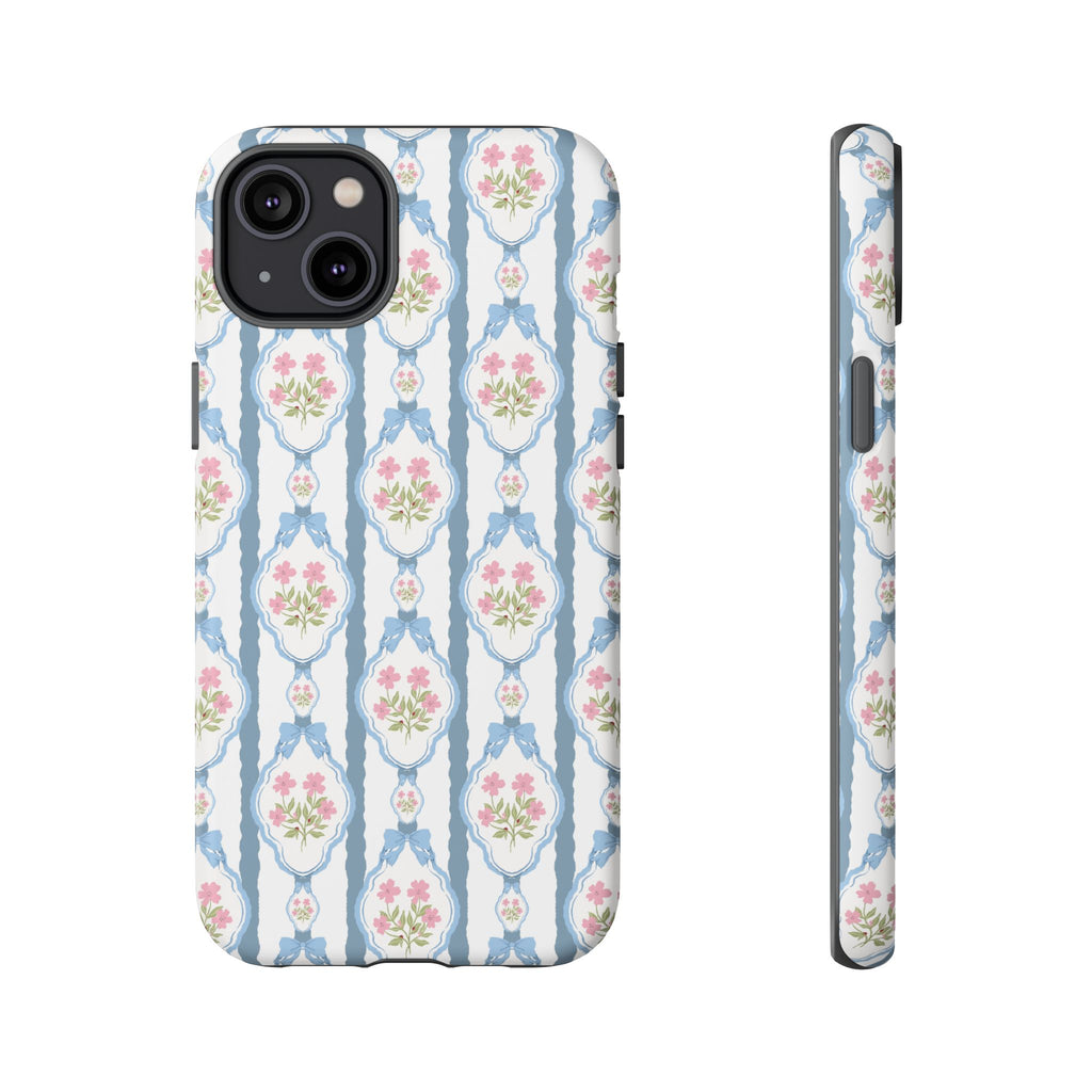Coque de téléphone Vintage Nœud Bleu et Rose — Motif floral romantique « Tough Cases »