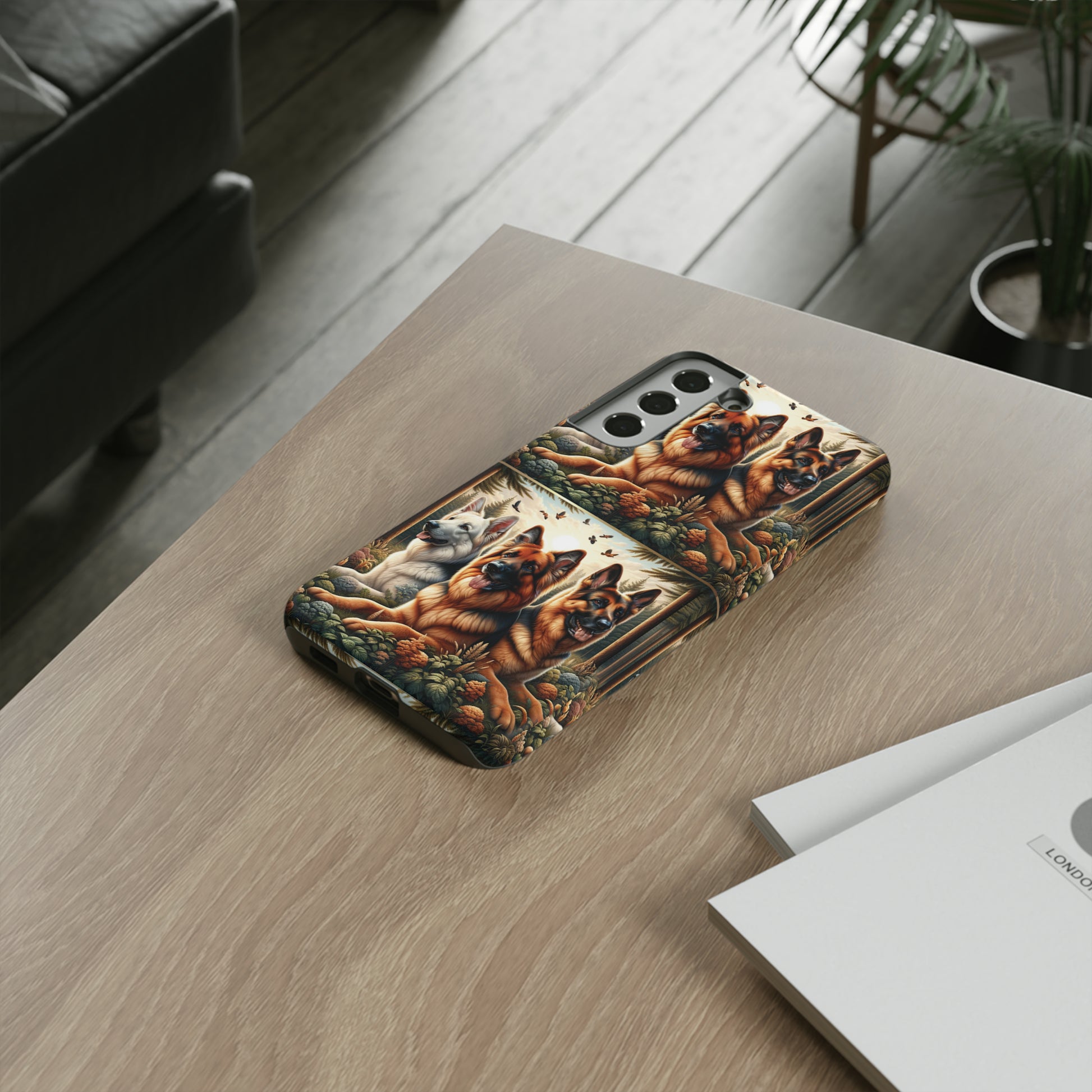 German Shepherd Phone Tough Case Floral Elegant Durable Dog Lover Devices iPhone 15, Samsung iPhone Samsung Accessory Gift for Her.
