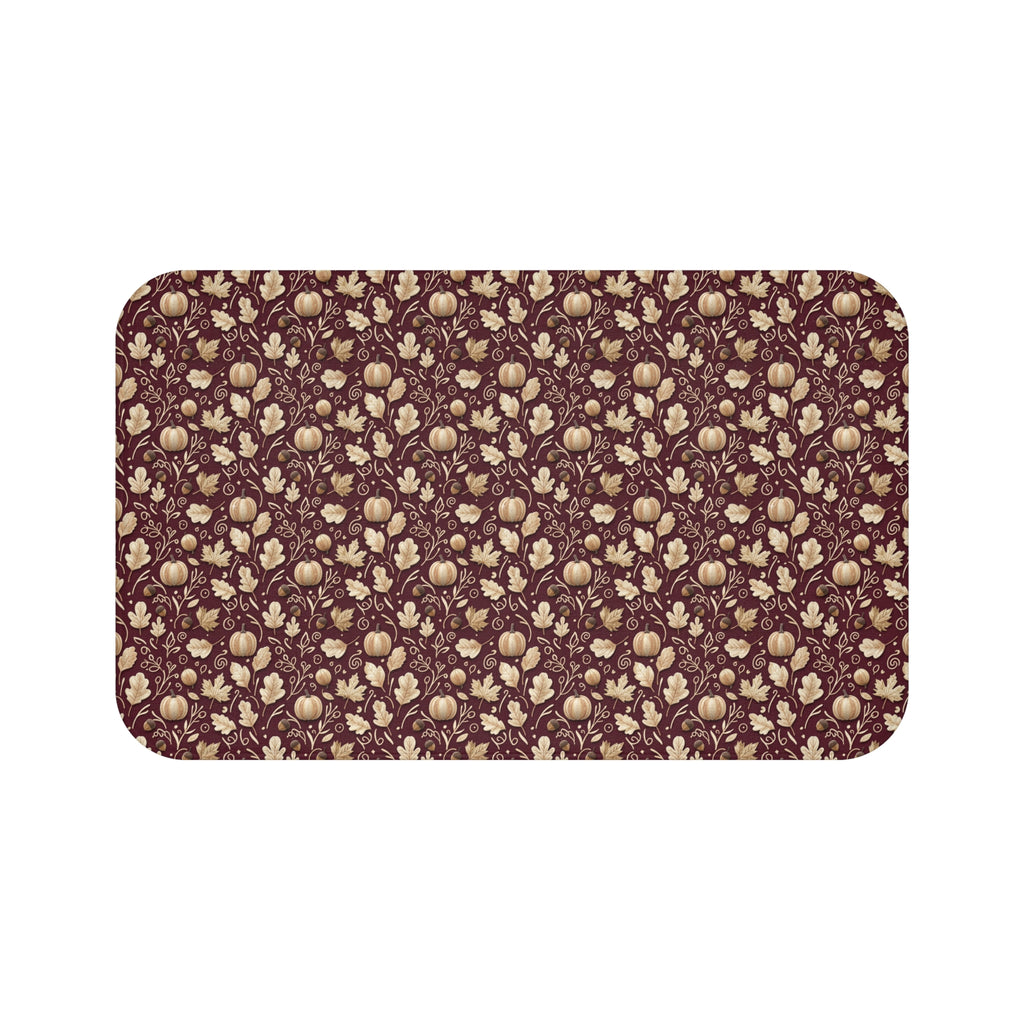 Burgundy Fall Bath Mat, Autumn Leaves Memory Foam Rug, Seasonal Bathroom Decor, Cozy Rustic Harvest Accent Floor Mat