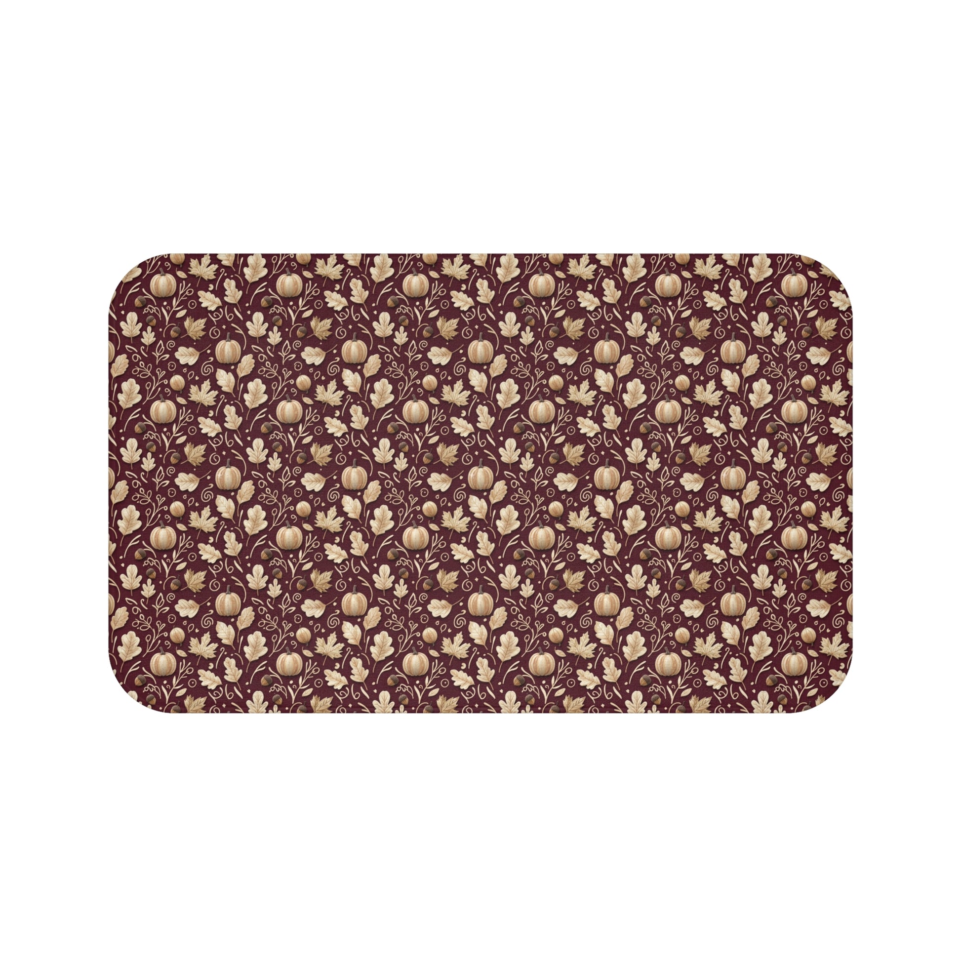Burgundy Fall Bath Mat, Autumn Leaves Memory Foam Rug, Seasonal Bathroom Decor, Cozy Rustic Harvest Accent Floor Mat