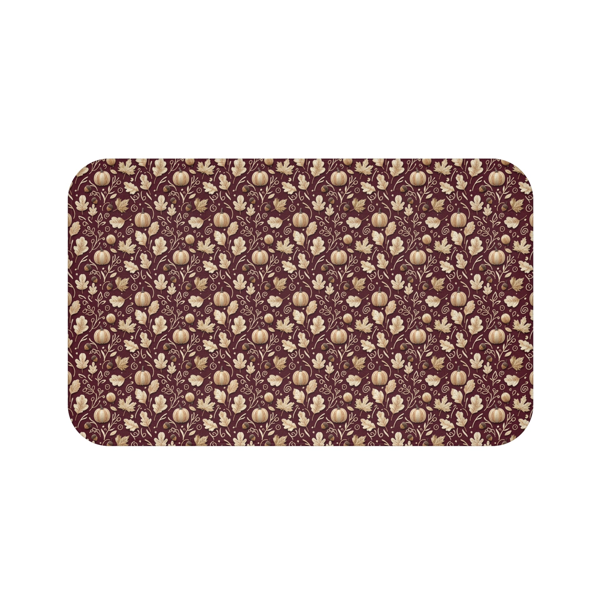 Burgundy Fall Bath Mat, Autumn Leaves Memory Foam Rug, Seasonal Bathroom Decor, Cozy Rustic Harvest Accent Floor Mat