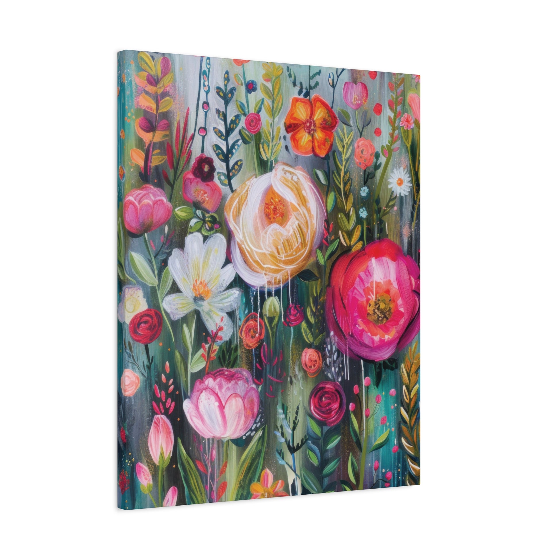 Watercolor Boho Floral Wall Art Matte Canvas Stretched, Vibrant Botanical Design, Perfect for Living Room, Bedroom, or Office Decor, Adds a Stylish Touch to Any Space - MRSBYVALLE