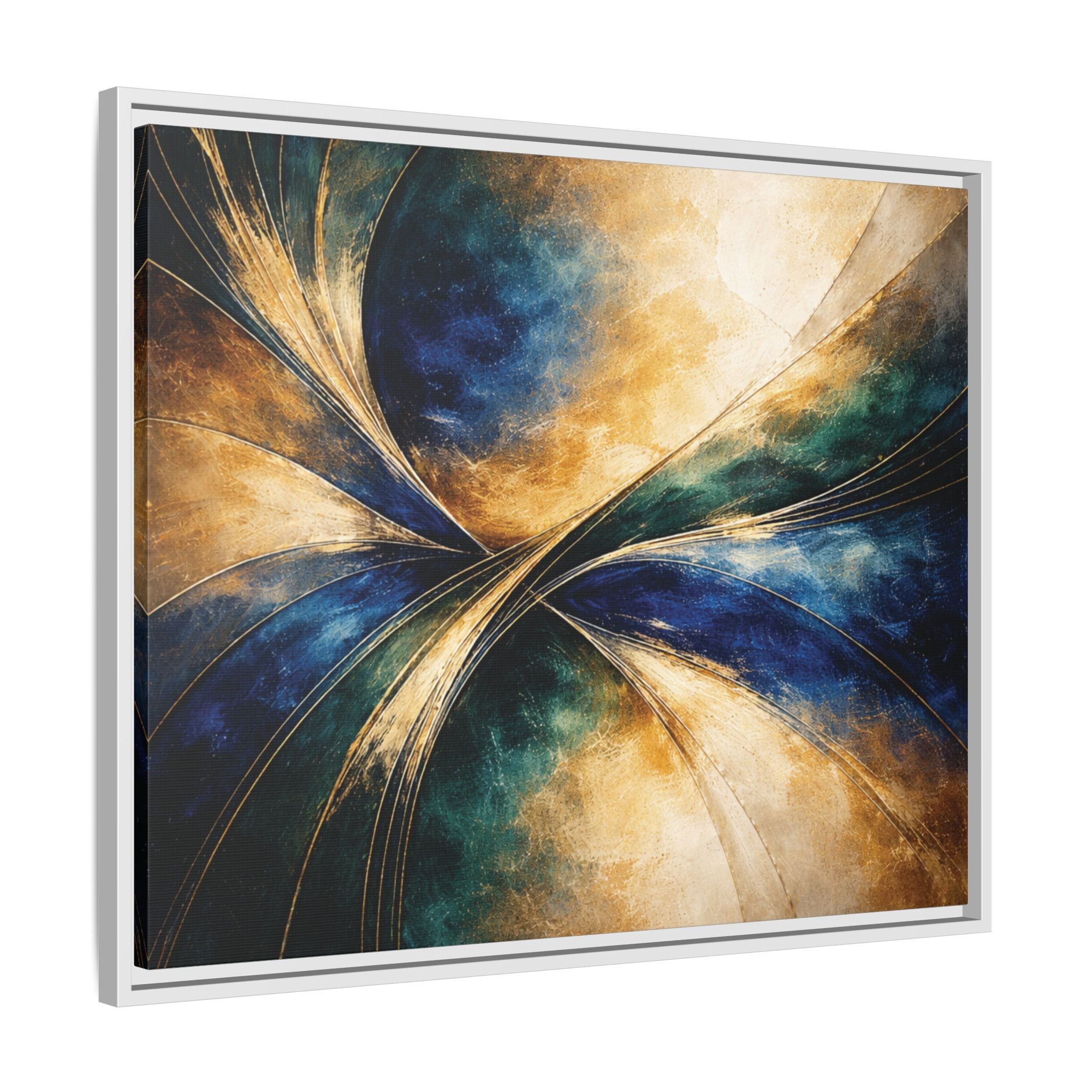 Gilded Convergence  Luxe NeoDeco Blue & Gold Abstract Wall Art Framed