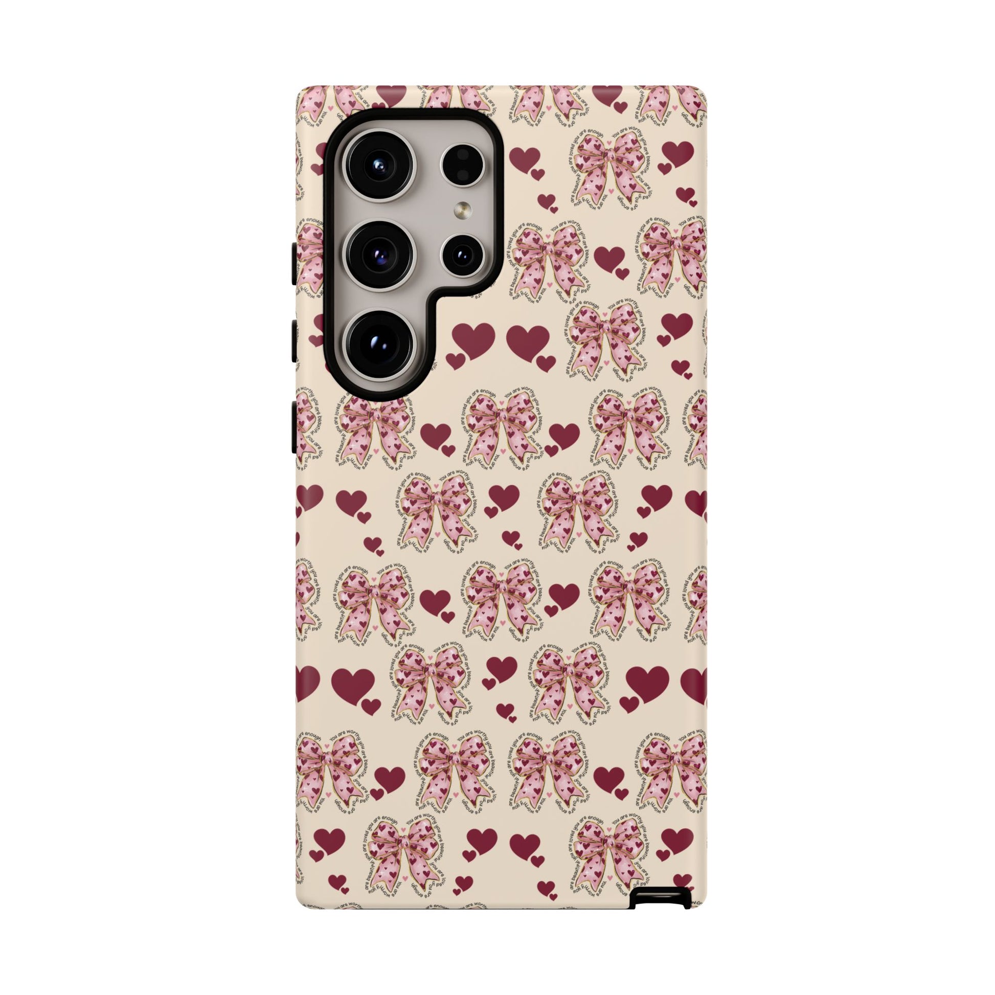 Charming Hearts & Pink Bows Phone Case Stylish & Durable Protection for Your Device | Scratch-Resistant, Slim Fit, and Lightweight Design for Everyday Use for iPhone & Android | Fresh Nature-Inspired Design!