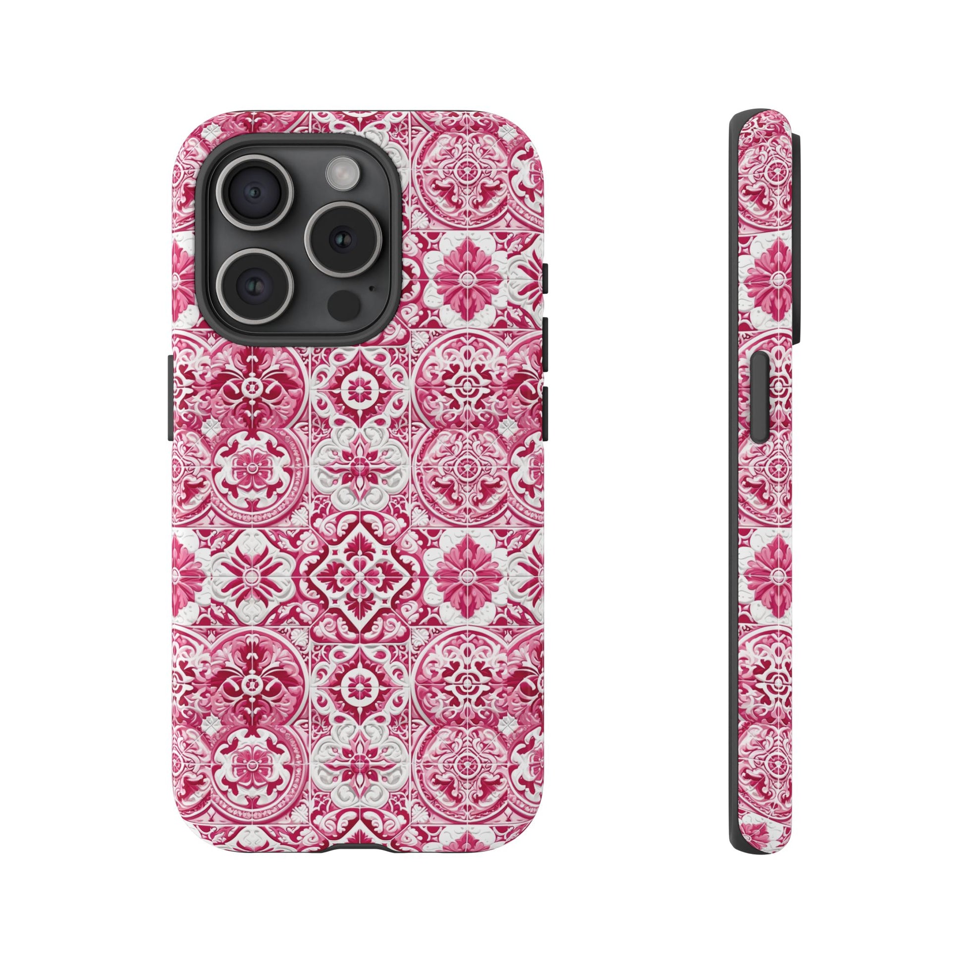 Pink and White Mediterranean Tile Design Phone Case - Stylish, Protective Cover for All Models Gift for Mom Accessory Gift for Her