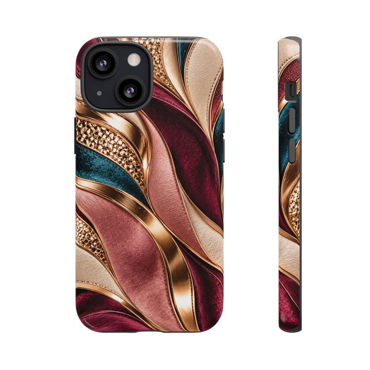Lux Marble Waves Phone Case Metallic Burgundy, Teal Gold Protective Cover iPhone 18