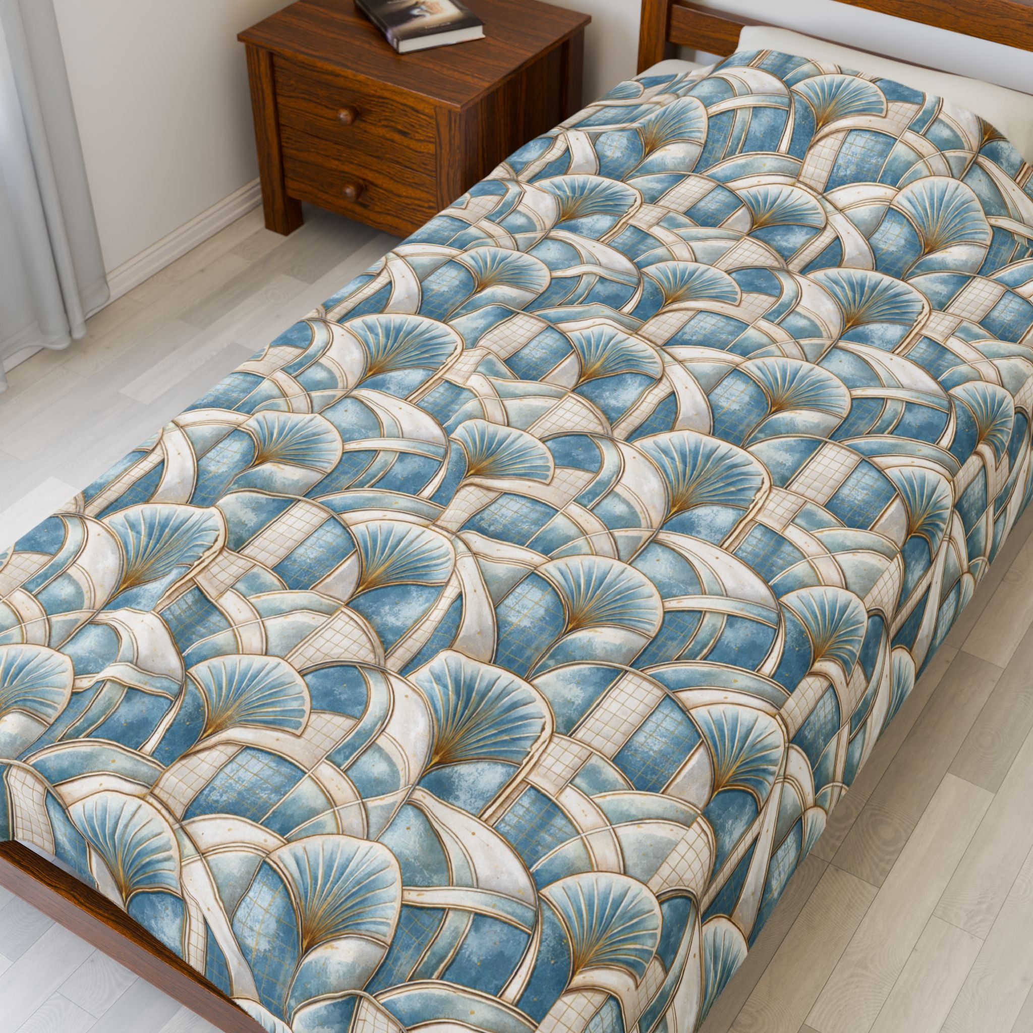 Blue & Gold Geometric Luxury Velveteen Plush Blanket Minky