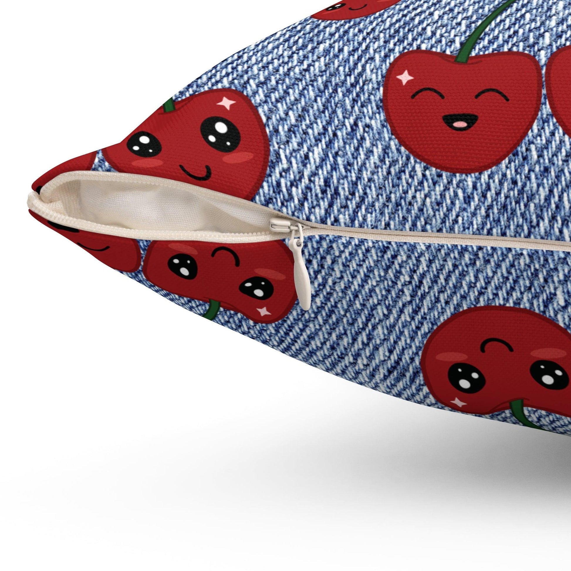 Stylish Square Pillow with Unique Faux Denim Cherry Design Add a Touch of Elegance and Comfort to Your Living Space with Our Soft and Decorative Cushion for Living Room, Bedroom or Housewarming Gift New House, Bridal Shower Gift - MRSBYVALLE