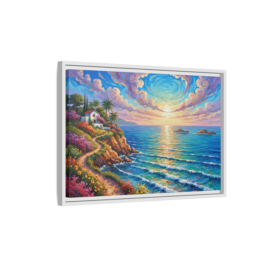 Toile imprimée florale océanique | Décoration murale colorée et lumineuse de paysage marin, œuvre d'art de bureau encadrée et mate