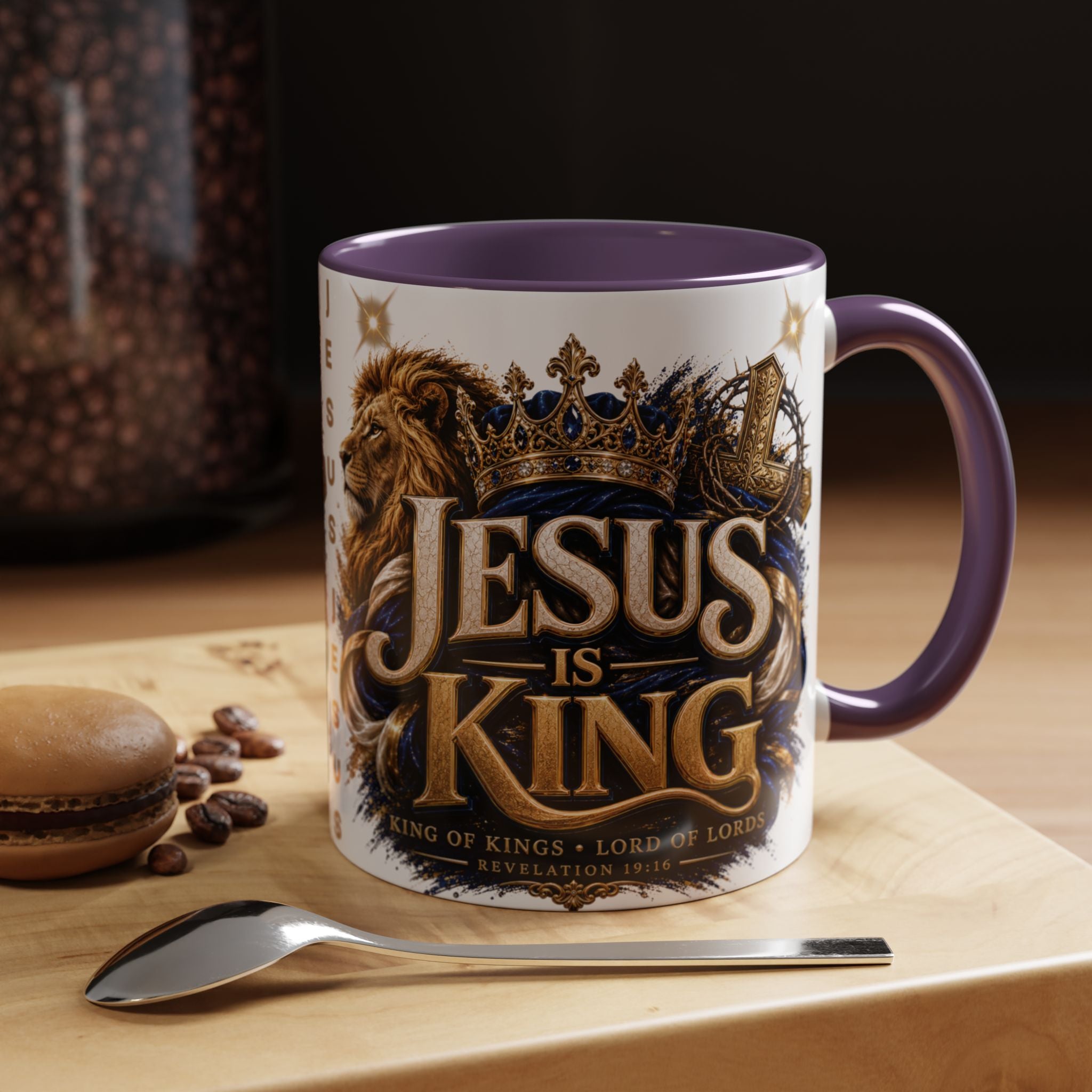 Jesus Is King Coffee Mug Christian Faith Accent Mug (11/15oz) Gift for Dad Mom