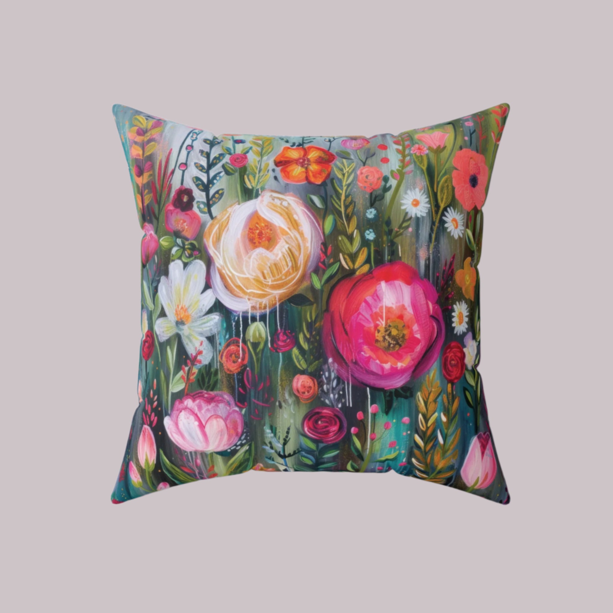 Watercolor Boho Floral Square Pillow Soft, Durable 100% Polyester Cover with Double-Sided Print, Stylish Home Decor Accent, Concealed Zipper, Ideal for Living Room or Bedroom Throw Pillow for Boho-Inspired Home Décor Bridal Shower - MRSBYVALLE