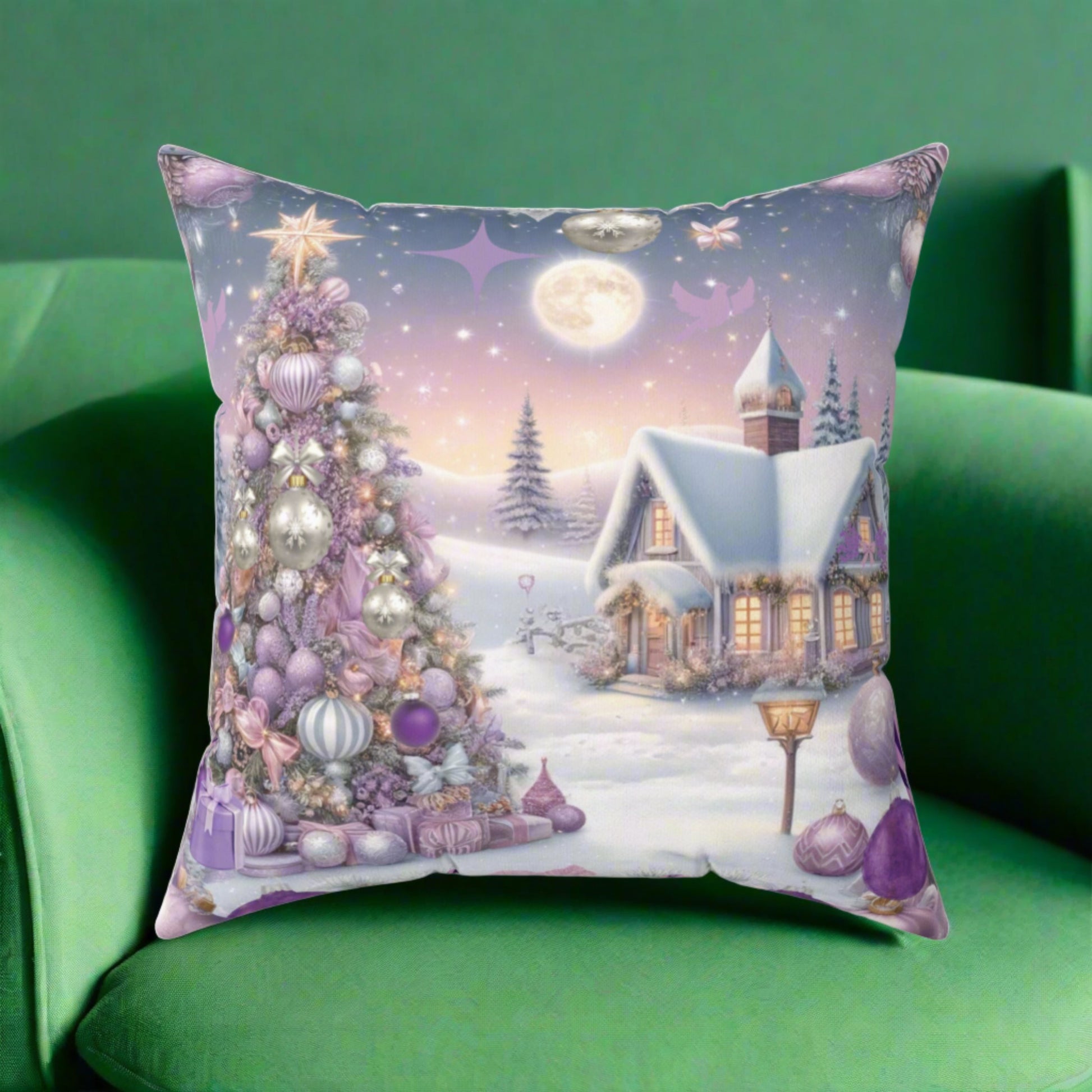 Christmas Lavender Design Square Pillow Elegant Holiday Decor Perfect for Your Seasonal Decorations Perfect Accent for Living Rooms, Bedrooms, Soft, Durable, Pillow Gift New House, Bridal Shower Gift - MRSBYVALLE