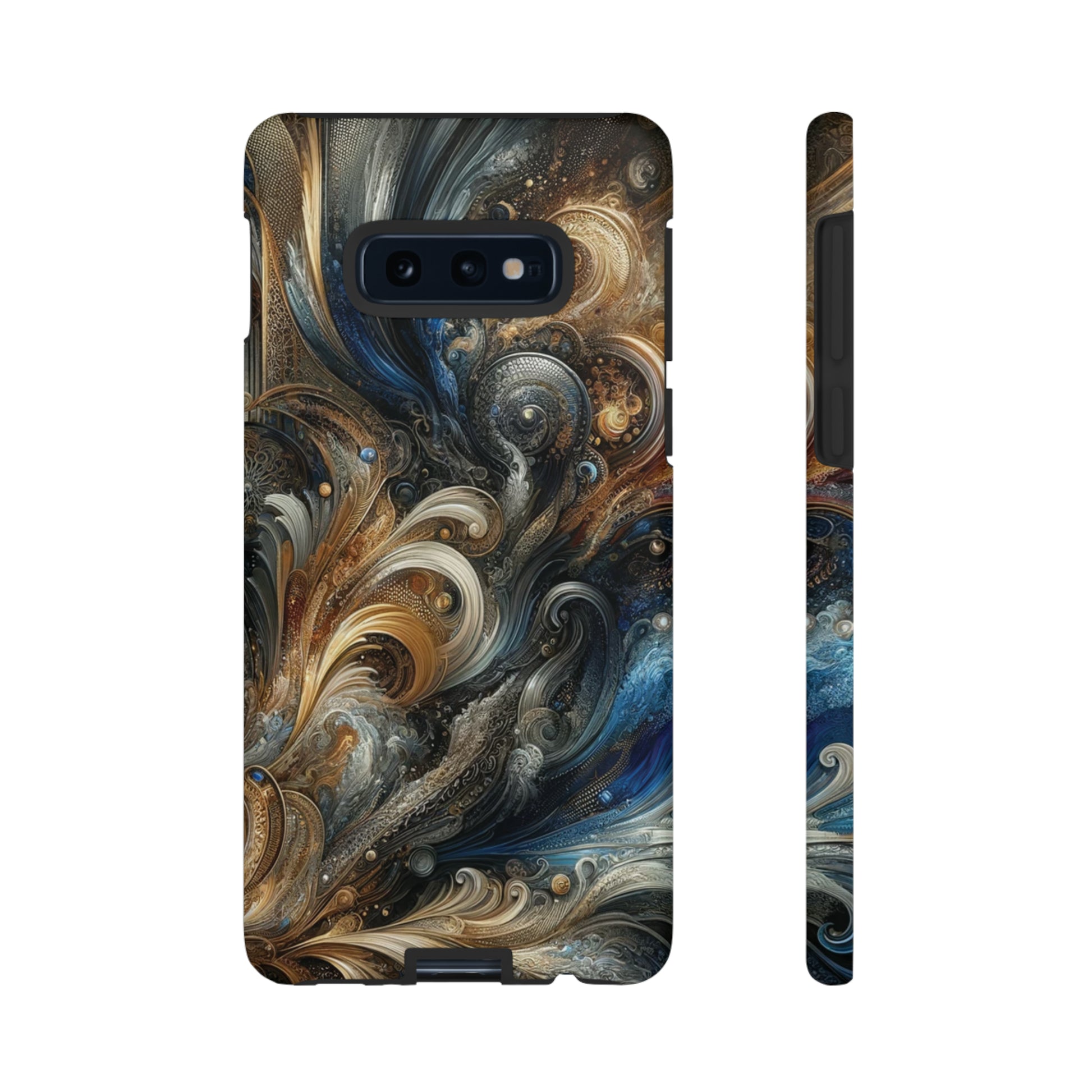 Gold and Navy Art Design Luxury Phone Tough Case Floral Elegant Durable Stylish for Modern Devices iPhone 15, Samsung iPhone Samsung Accessory Gift for Her.