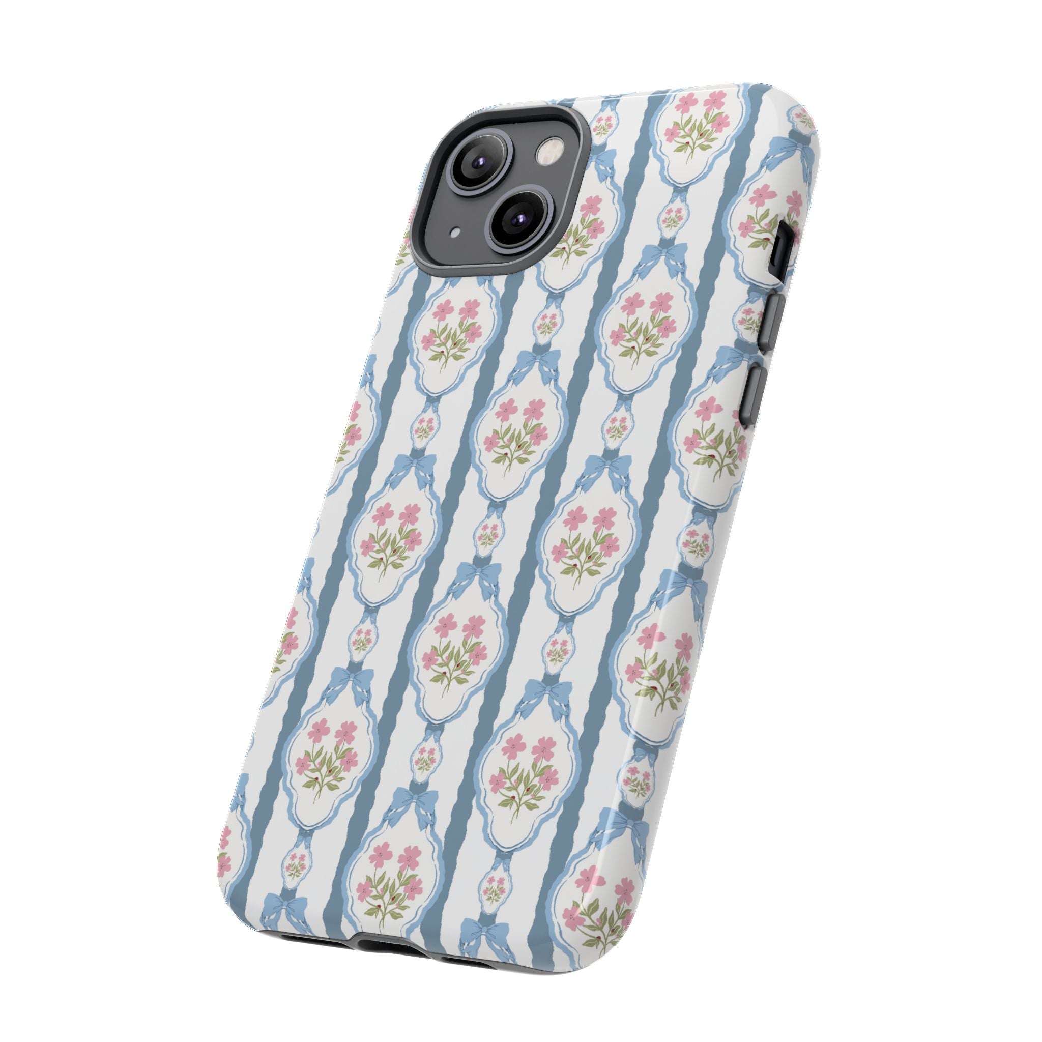 Coque de téléphone Vintage Nœud Bleu et Rose — Motif floral romantique « Tough Cases »