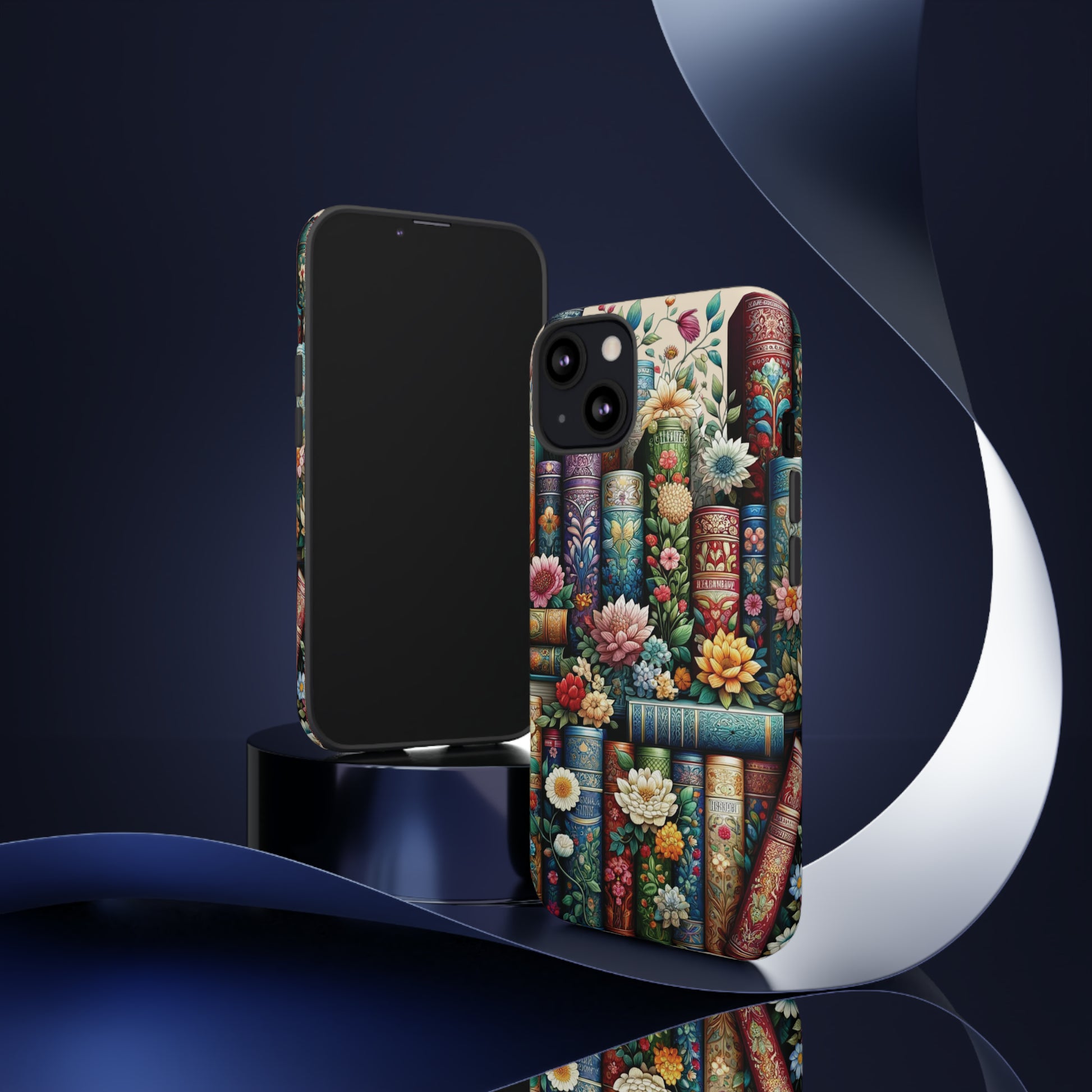 Books and Floral Boho Luxury Phone Tough Case Floral Elegant Durable Stylish for Modern Devices iPhone 15, Samsung iPhone Samsung Accessory Gift for Her.
