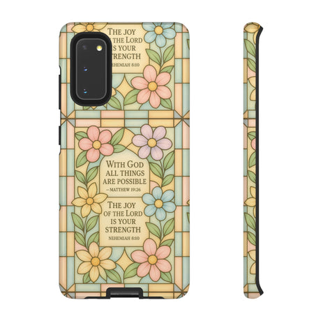 Pastel Stained Glass Bible Verse Phone Case Christian Affirmation Cover, Soft Geometric Design, iPhone Samsung Google, Faith Gift for Her Bible Verse or Affirmation | Protective, Inspirational Gift for Christians