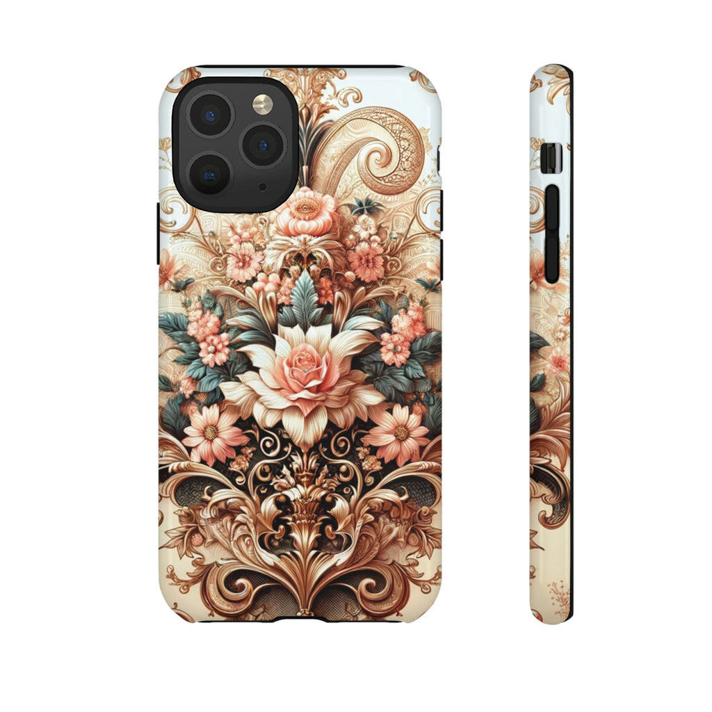 Gold Design Luxury Phone Tough Case Floral Elegant Durable Stylish for Modern Devices iPhone 17, 16, 15, Samsung iPhone Samsung Accessory Gift for Her