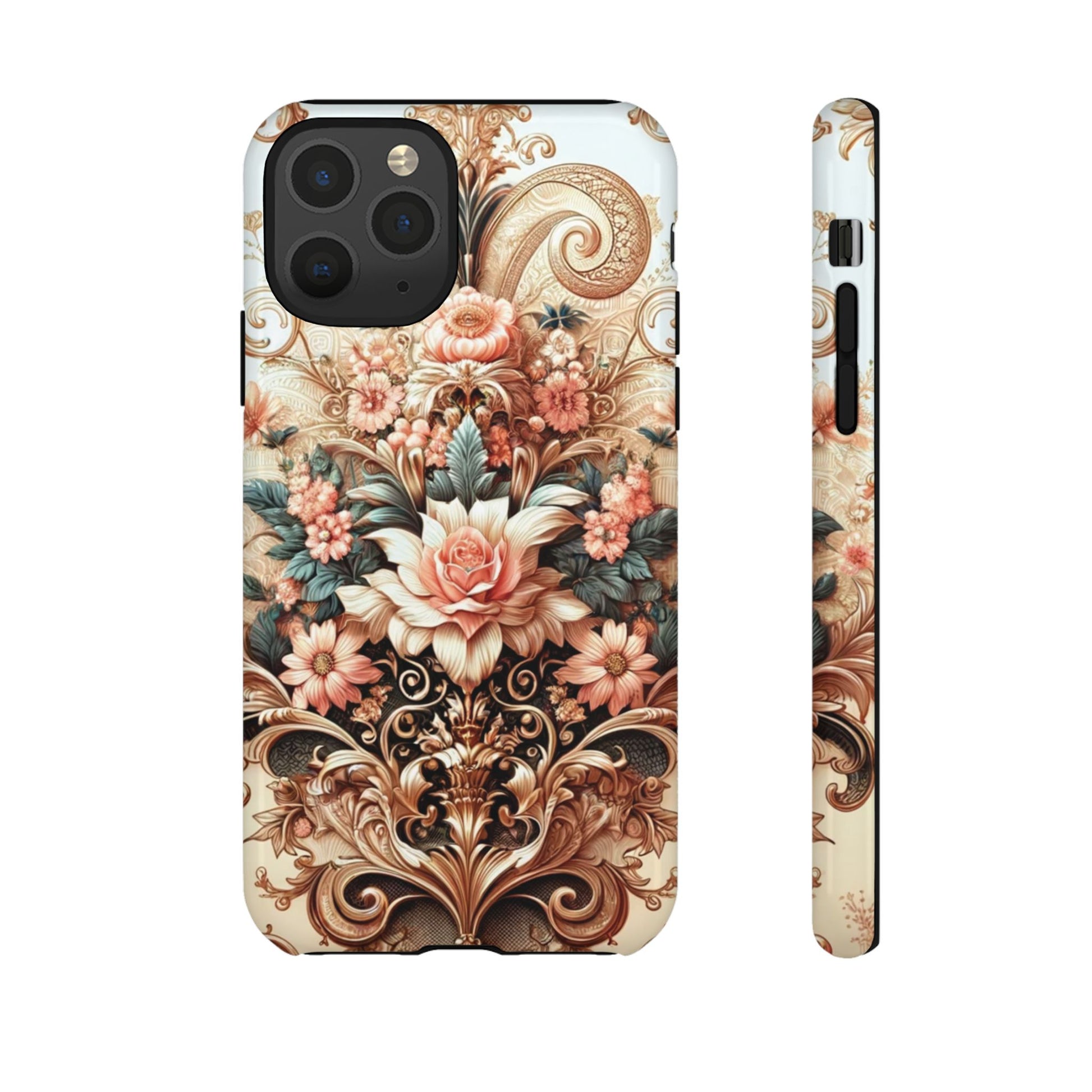 Gold Design Luxury Phone Tough Case Floral Elegant Durable Stylish for Modern Devices iPhone 17, 16, 15, Samsung iPhone Samsung Accessory Gift for Her