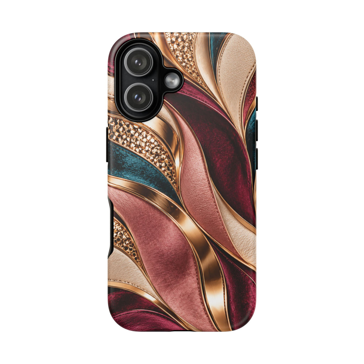 Lux Marble Waves Phone Case Metallic Burgundy, Teal Gold Protective Cover iPhone 18