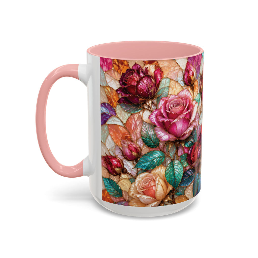 Floral Stained-Glass Accent Coffee Mug Colorful Rose Pattern (11/15 oz) Gift for Her