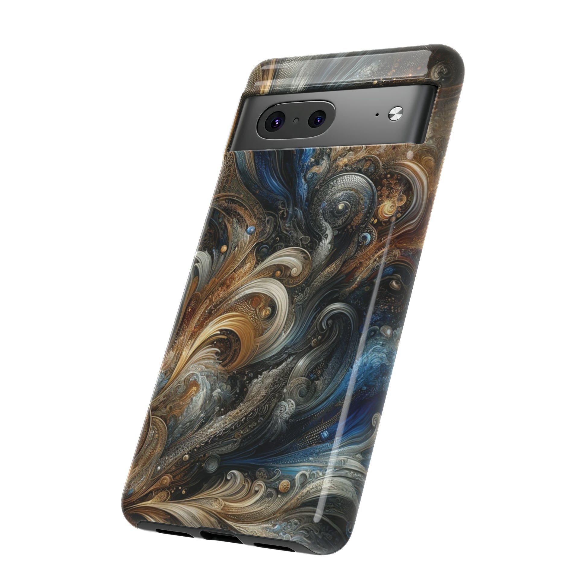 Gold and Navy Art Design Luxury Phone Tough Case Floral Elegant Durable Stylish for Modern Devices iPhone 15, Samsung iPhone Samsung Accessory Gift for Her.