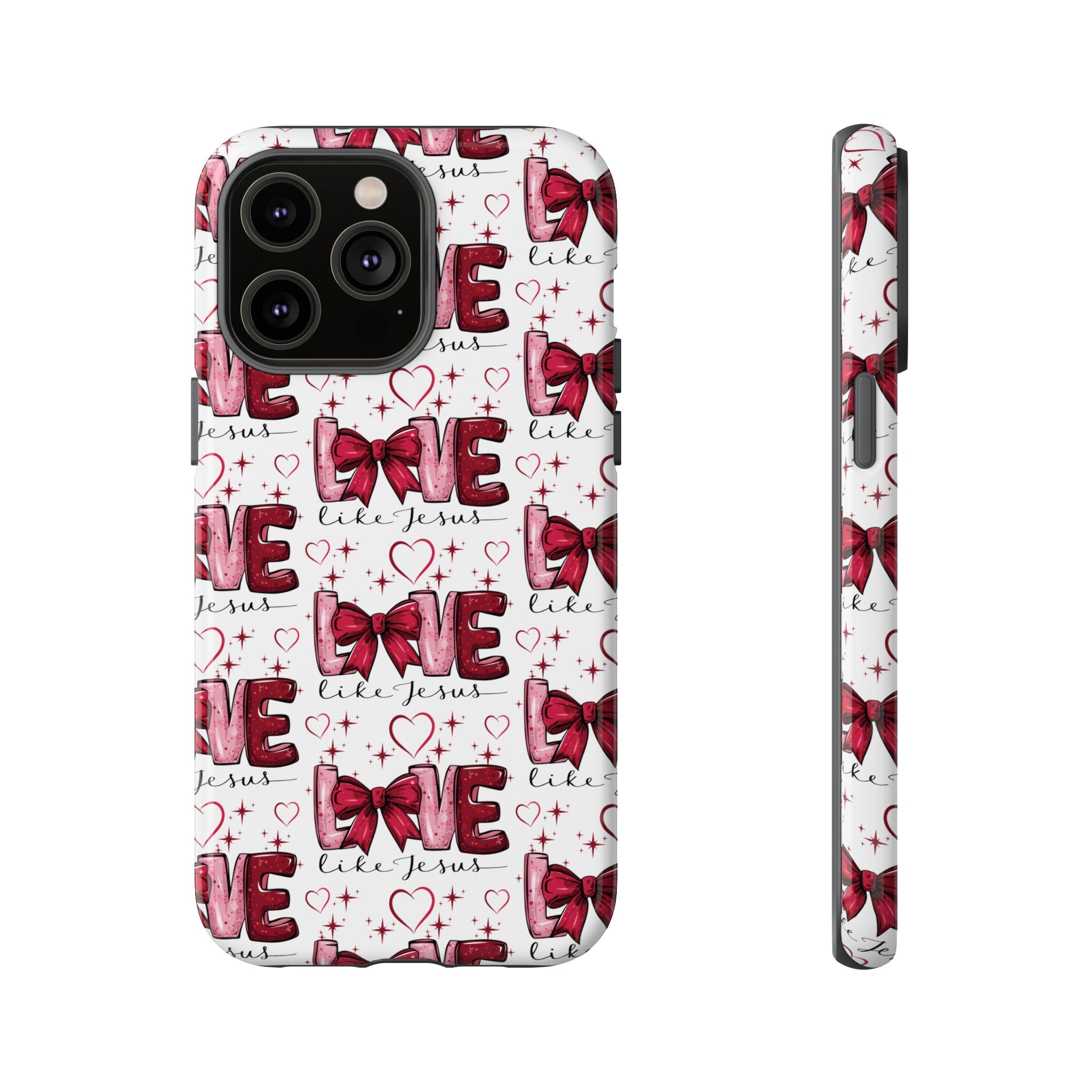 Love Like Jesus Red Bows and Hearts—Tough, Faithful Phone Cases & Religious iPhone Accessories: Protect Your Device & Show Your Faith