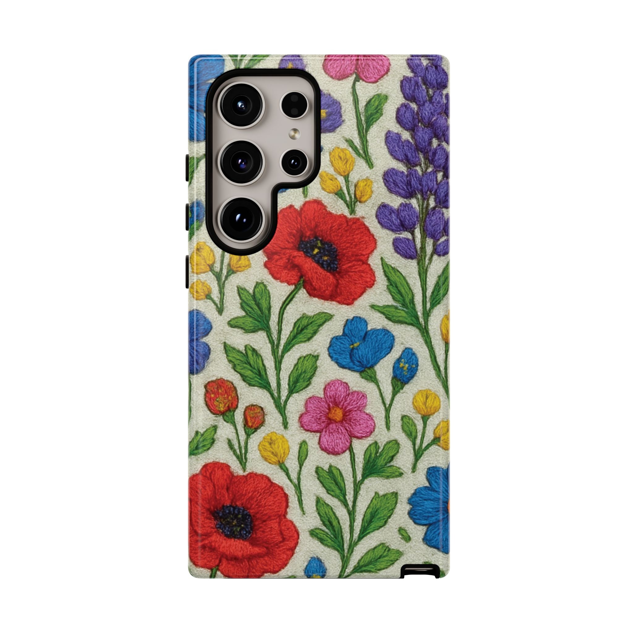 Bright 3D Illusion Wildflower Phone Case Cute Floral Design in Red, Pink, Blue – Aesthetic Protective Case for iPhone and  Android
