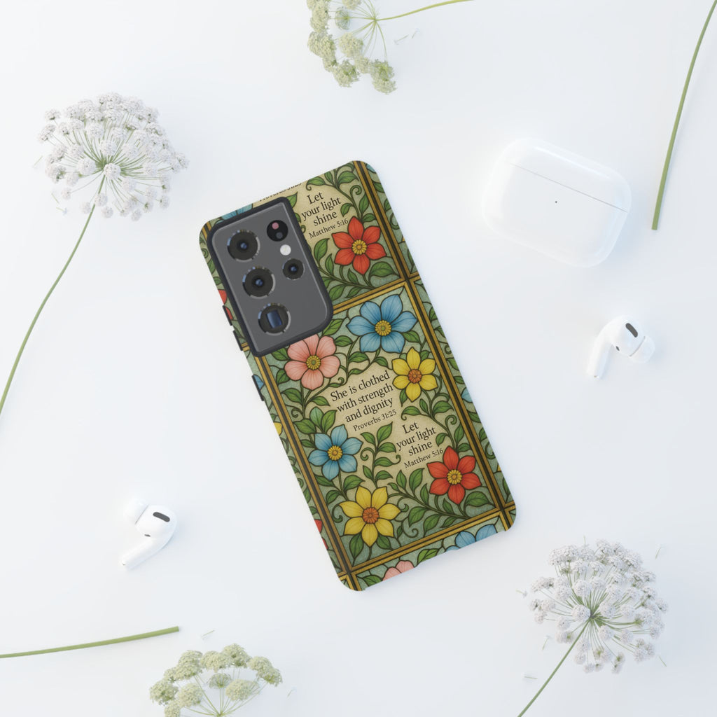 Pastel Floral Stained Glass Bible Verse Phone Case Christian Affirmation, Soft Faith Design, iPhone Samsung Google, Inspirational Gift for HerGift for Christians