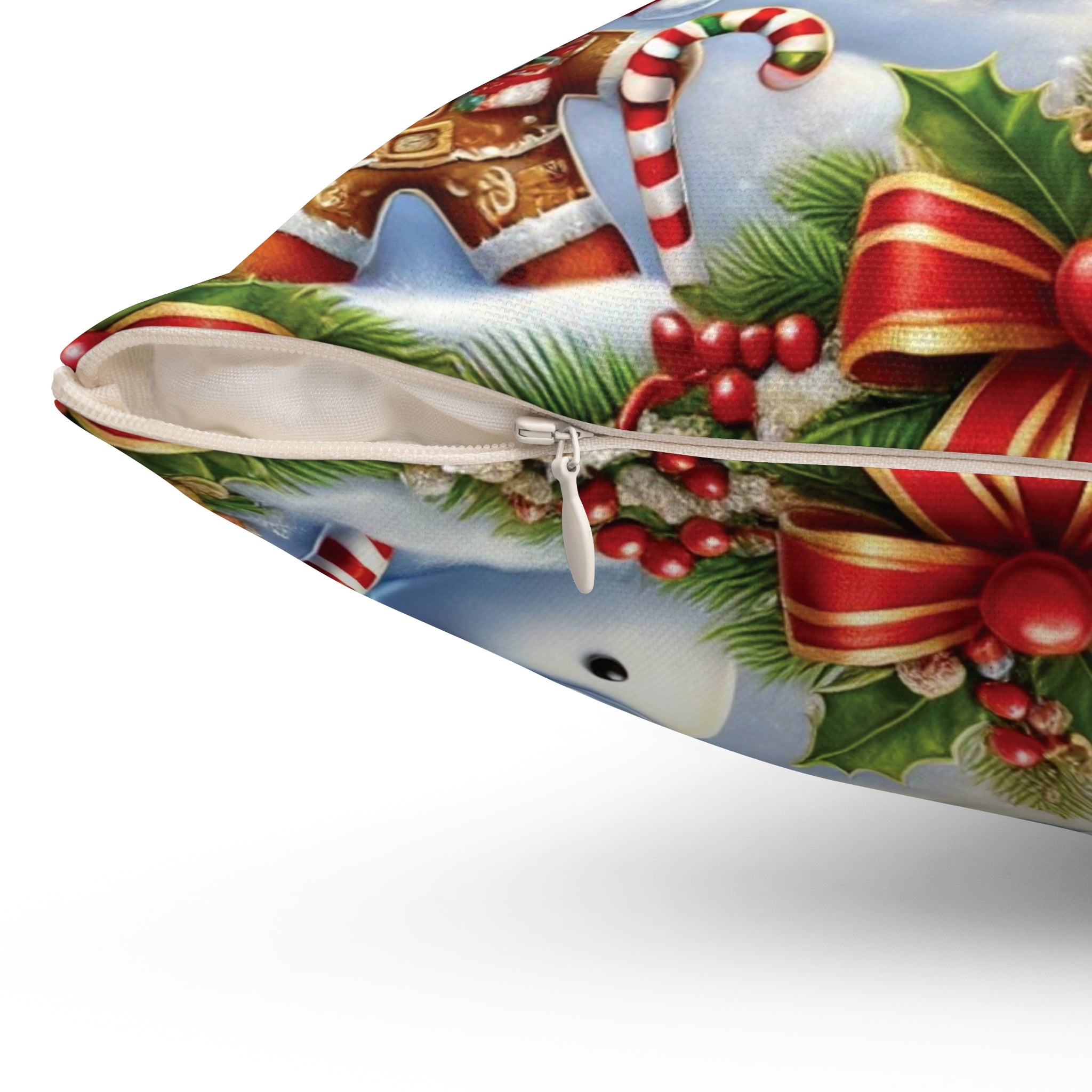 Holiday Throw Pillow - Gingerbread House, Snowman & Candy Cane Design, Festive Christmas Decor, Cozy Accent for Living Room or Bedroom - MRSBYVALLE