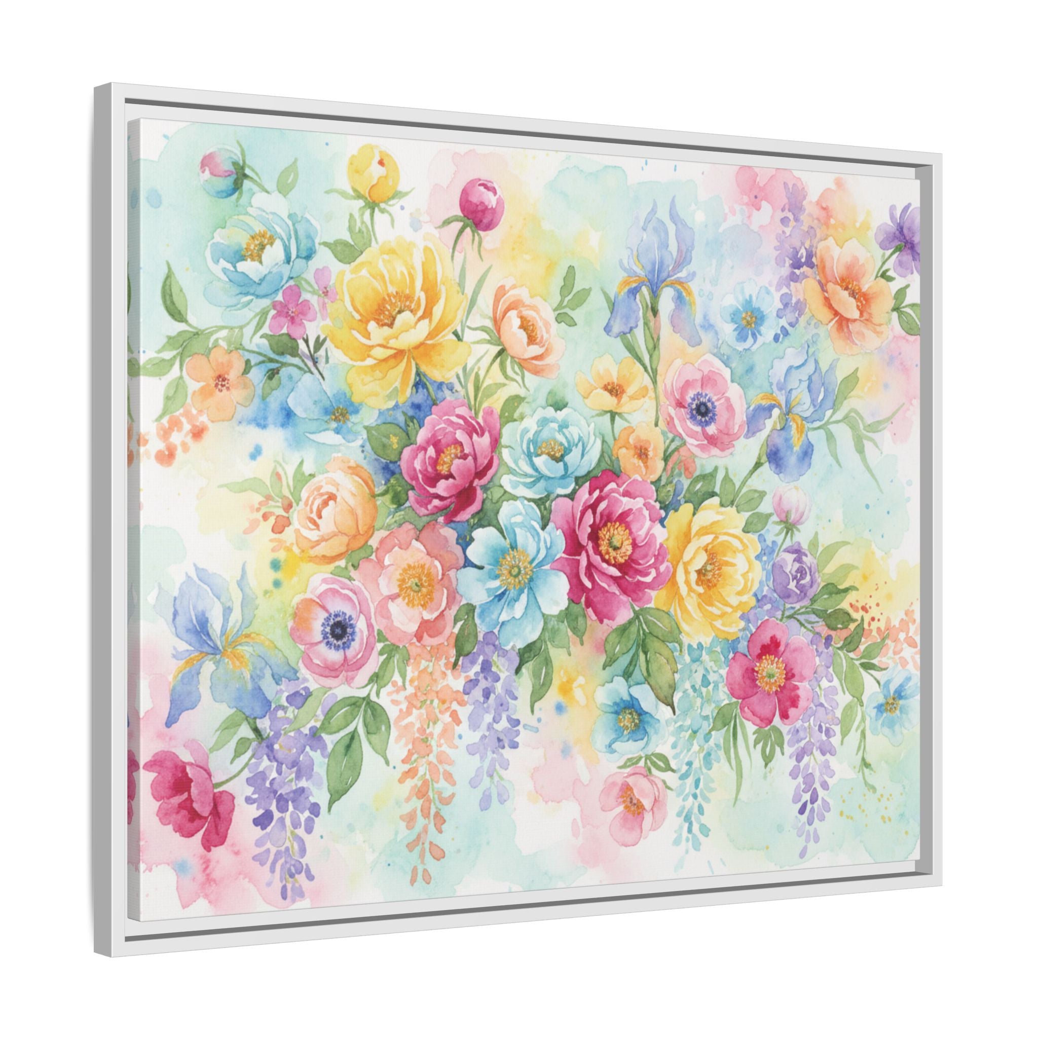 Toile Bouquet Floral Aquarelle, Art Mural Mat Encadré | Art Mural Multicolore