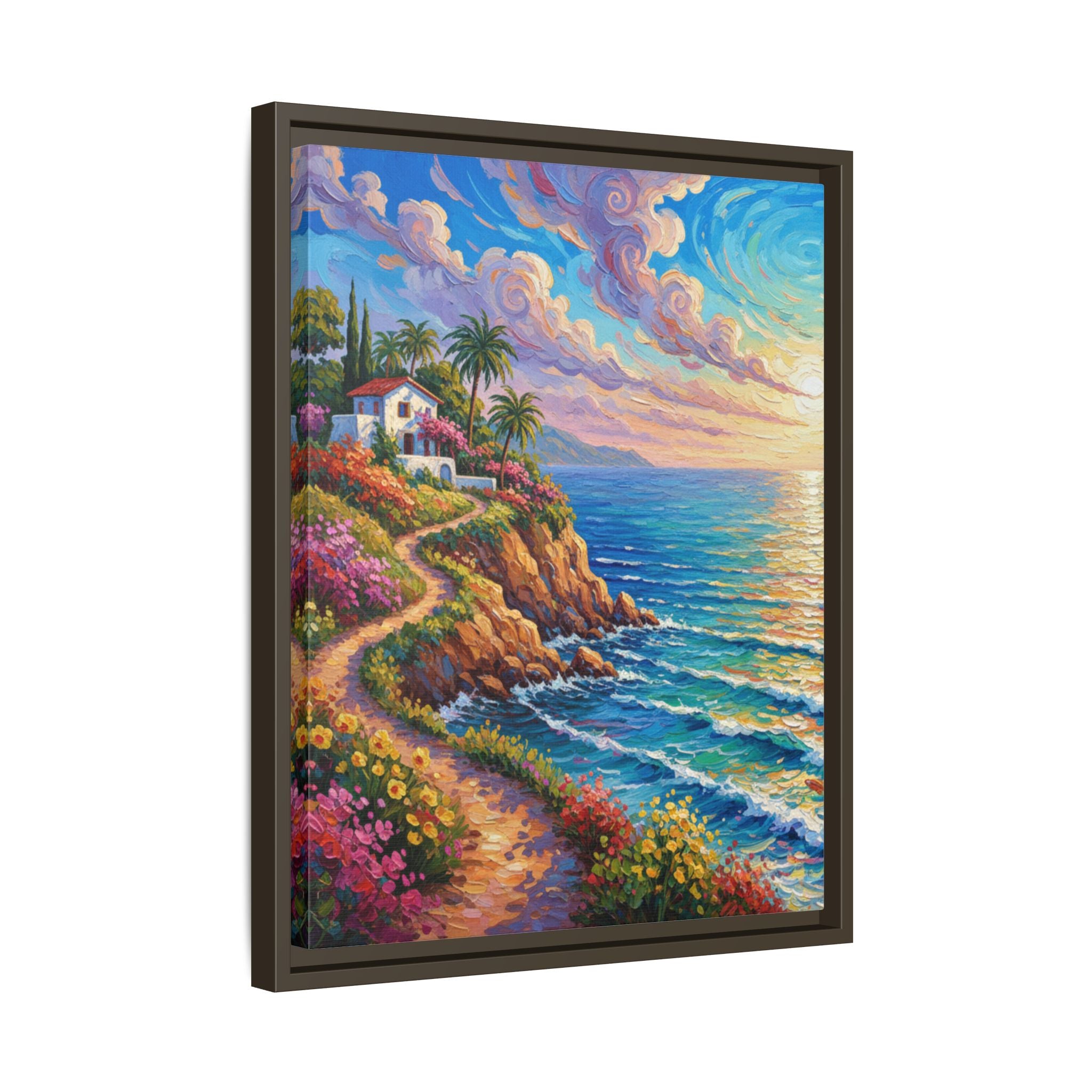 Toile imprimée florale océanique | Décoration murale colorée et lumineuse de paysage marin, œuvre d'art de bureau encadrée et mate