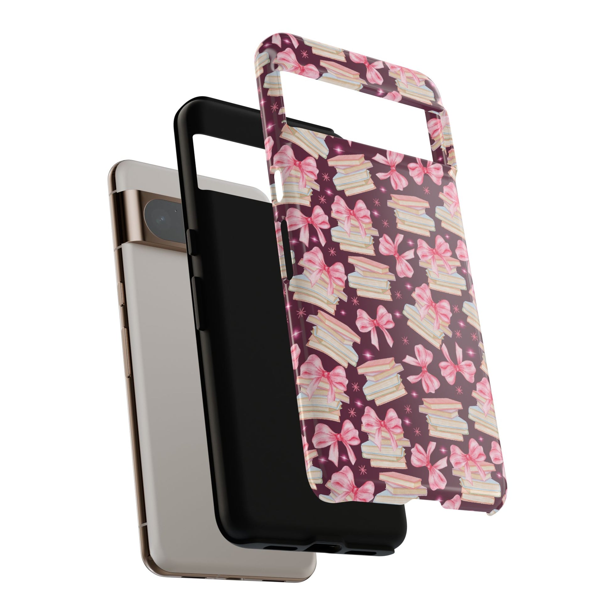 Coquette Pink Bows & Books Phone Case for iPhone 16 15 14 13 12  21 23 Samsung, and Pixel | Stylish Protective Cover Gift for Her Perfect for Floral Lover