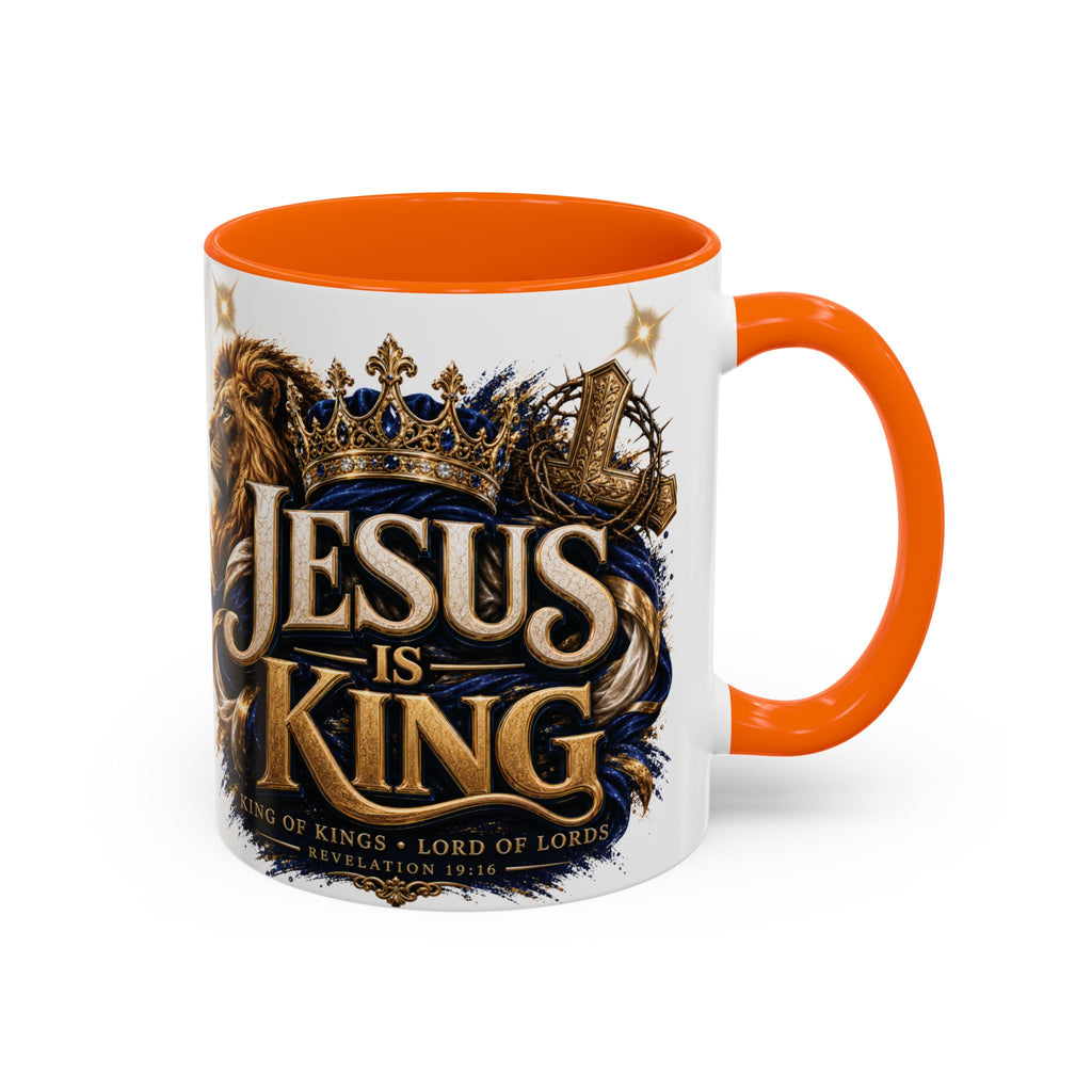 Jesus Is King Coffee Mug Christian Faith Accent Mug (11/15oz) Gift for Dad Mom