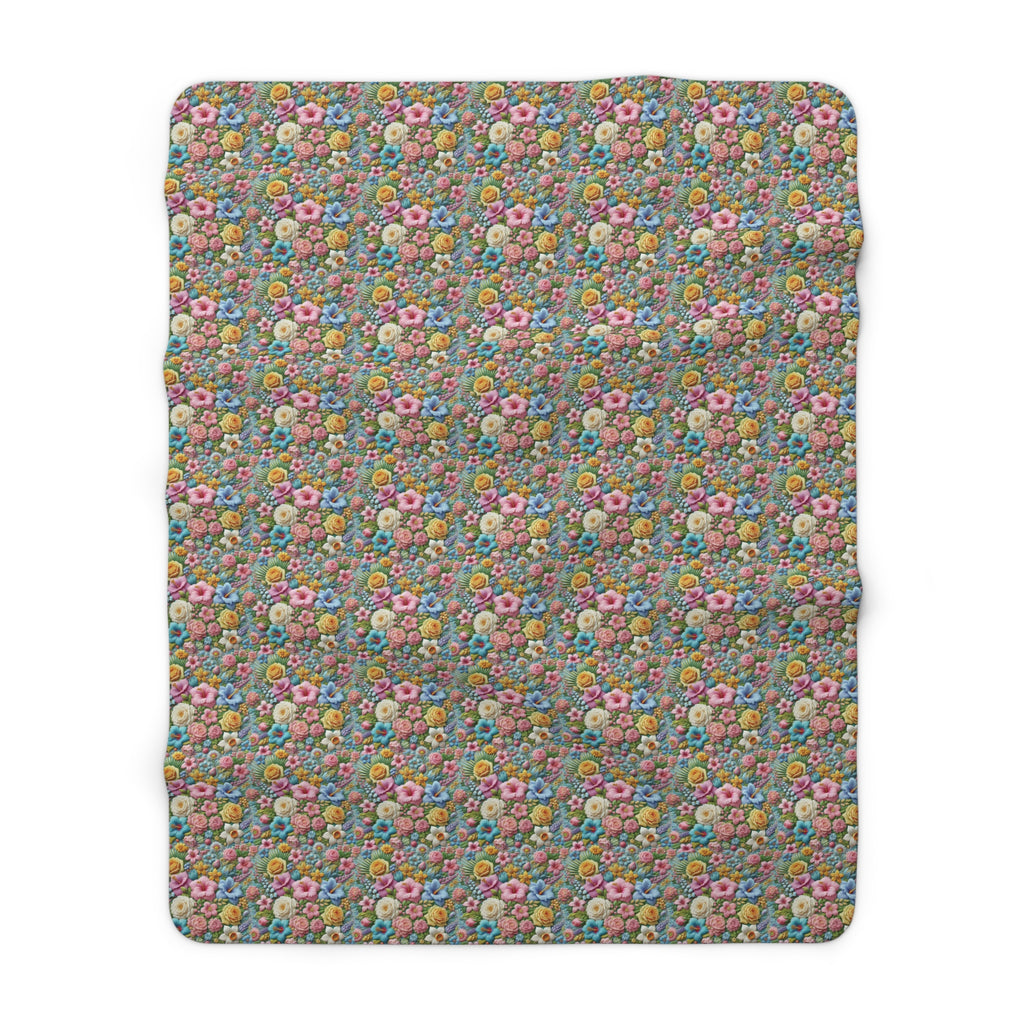 Pastel Floral Sherpa Blanket – Cozy and Elegant, Soft Fleece with Beautiful Flower Design, Perfect for Home Décor, Lounging, or as a Thoughtful Gift for her - MRSBYVALLE