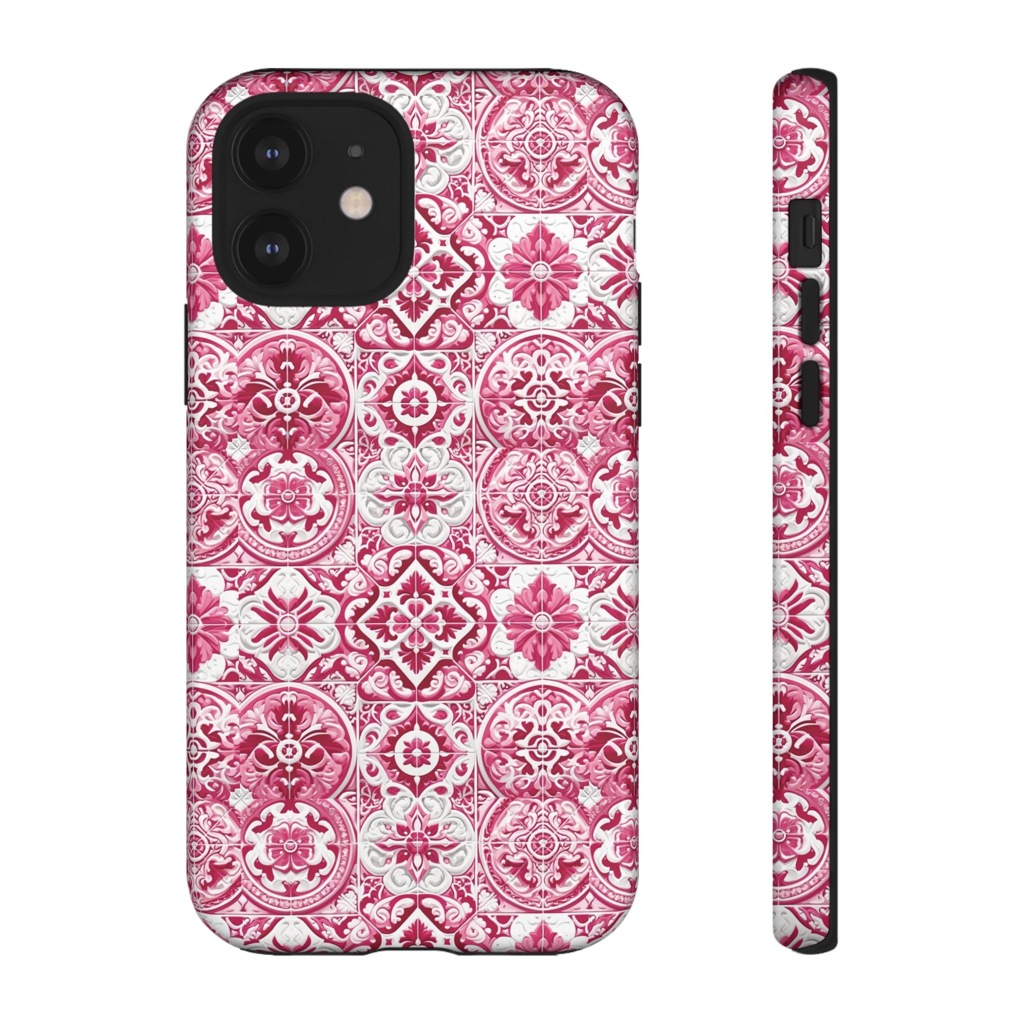 Pink and White Mediterranean Tile Design Phone Case - Stylish, Protective Cover for All Models Gift for Mom Accessory Gift for Her