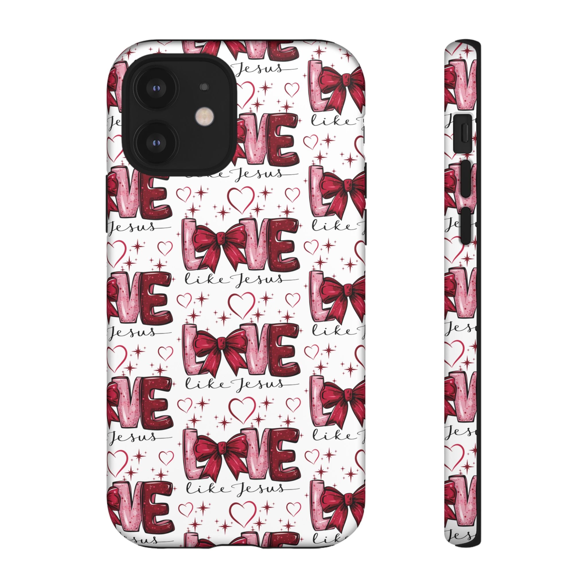 Love Like Jesus Red Bows and Hearts—Tough, Faithful Phone Cases & Religious iPhone Accessories: Protect Your Device & Show Your Faith