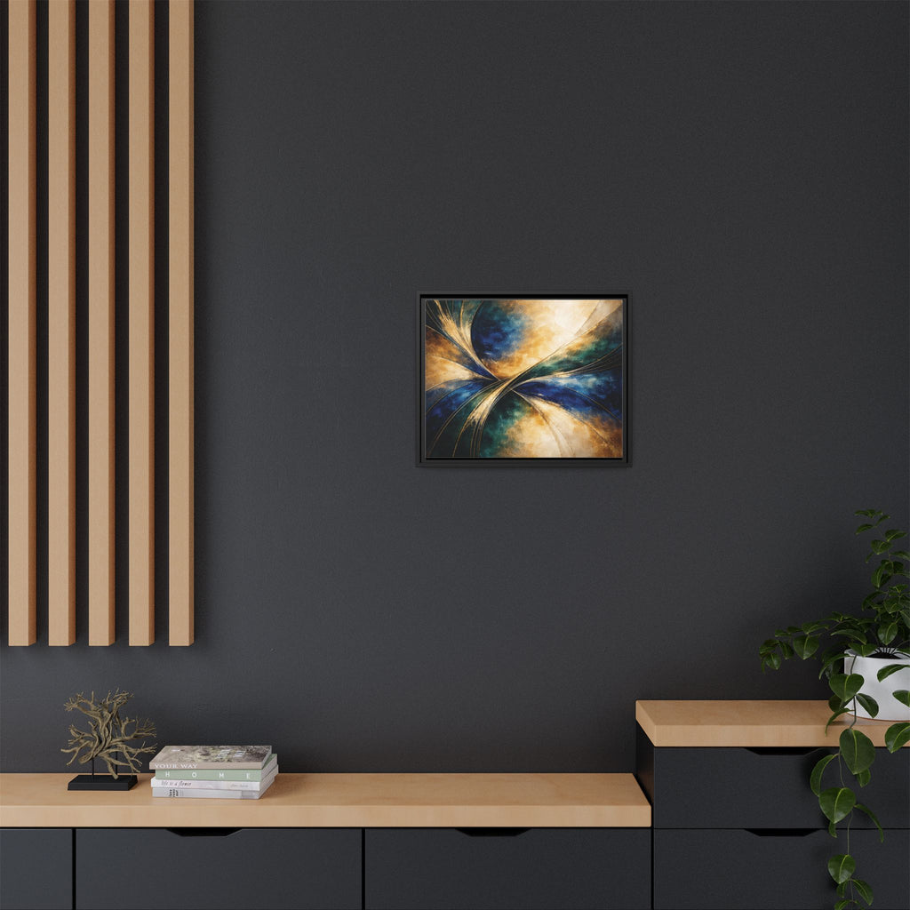 Gilded Convergence  Luxe NeoDeco Blue & Gold Abstract Wall Art Framed