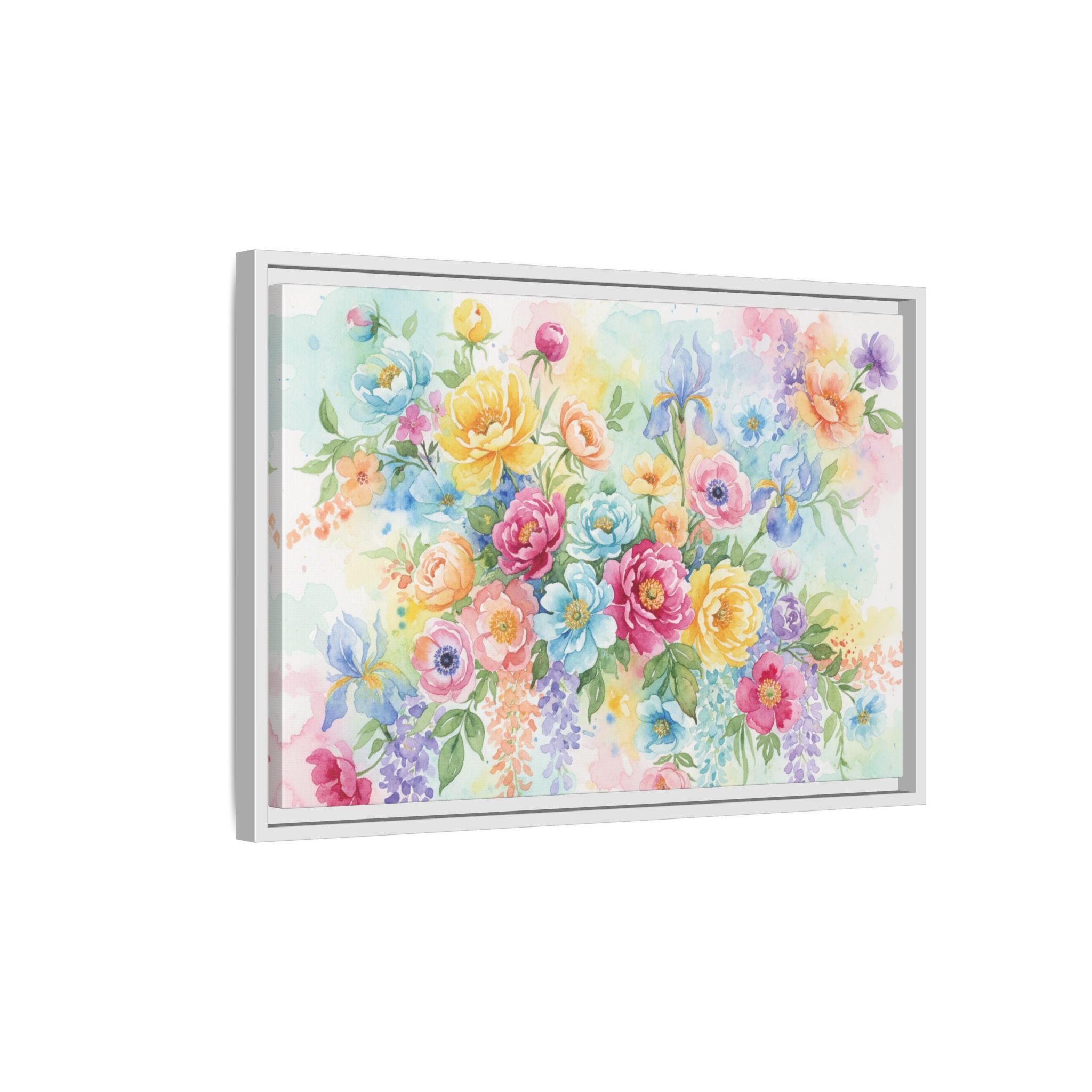 Toile Bouquet Floral Aquarelle, Art Mural Mat Encadré | Art Mural Multicolore