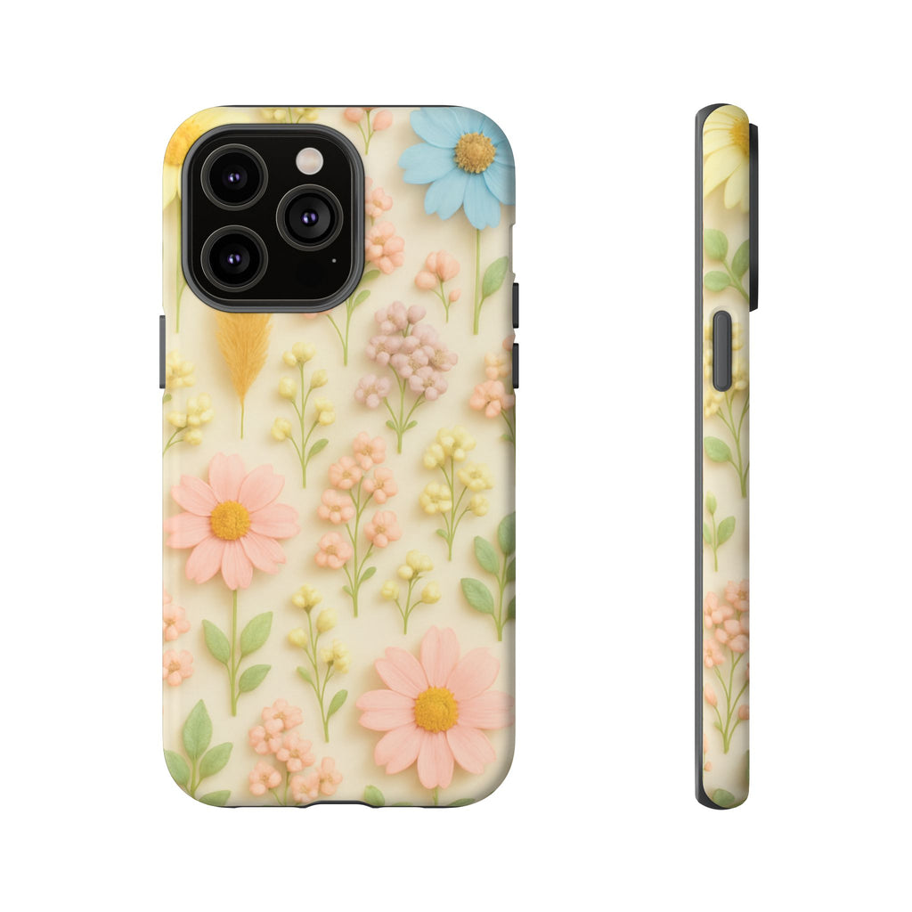 Pastel Dried Flowers Illusion Phone Case 3D Realistic Pressed Floral Design, Bright Botanical Aesthetic, Soft Nature-Inspired CoveriPhone & Galaxy