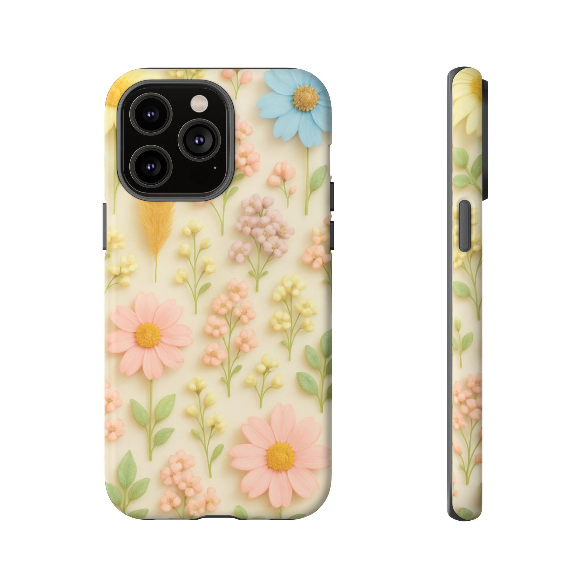 Pastel Dried Flowers Illusion Phone Case 3D Realistic Pressed Floral Design, Bright Botanical Aesthetic, Soft Nature-Inspired CoveriPhone & Galaxy