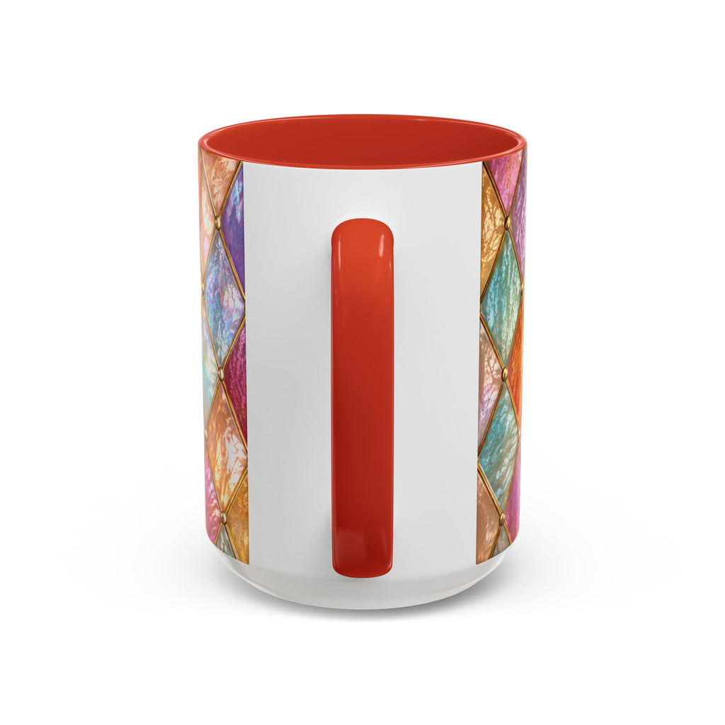 Colorful Jewel-Quilt Accent Coffee Mug — Vibrant Stained-Glass Pattern (11/15oz) Gift for her