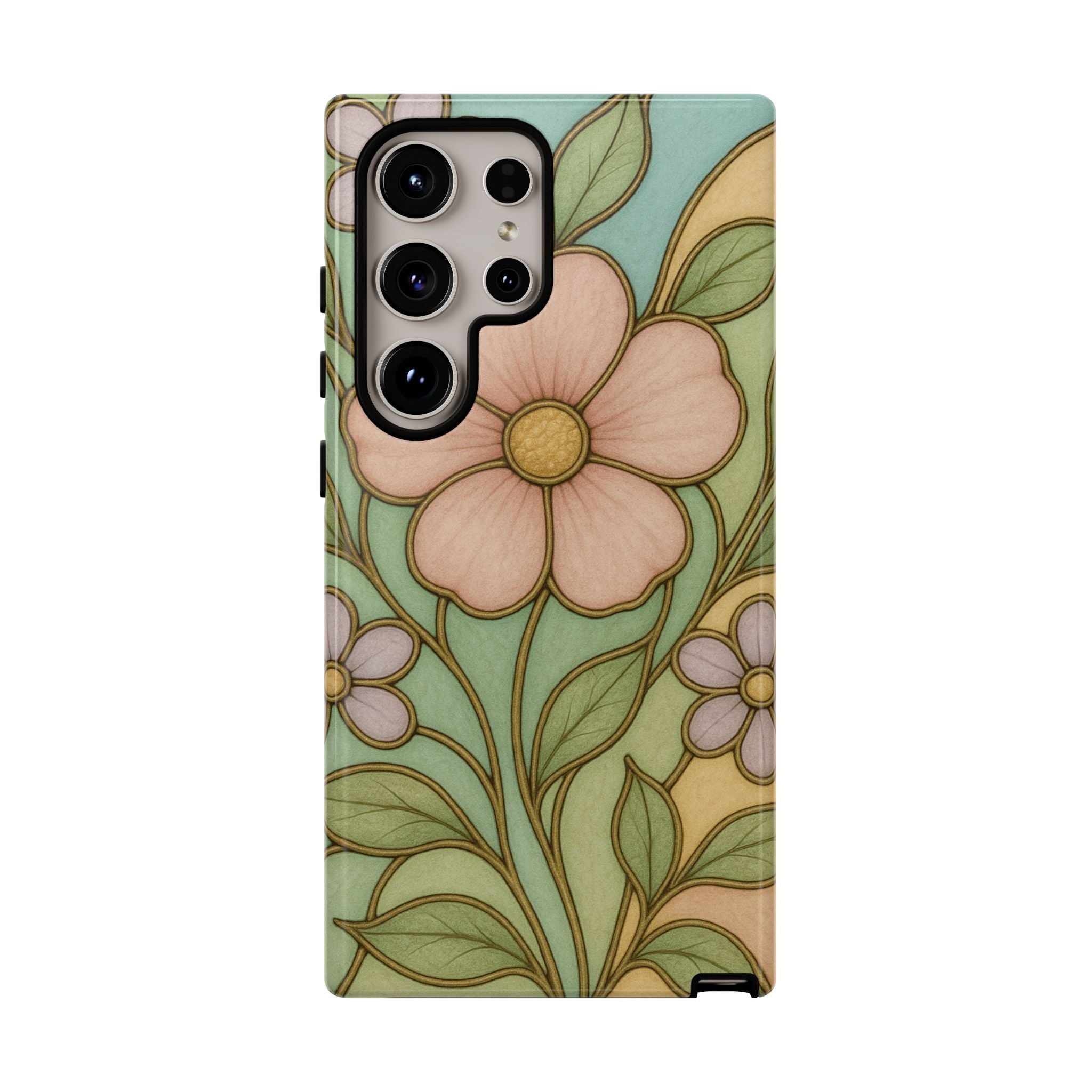 Pastel Pink, Yellow Stain Glass Illusion Floral Phone Case  Romantic Cottagecore Aesthetic, Soft Botanical Design, Protective Gift for Her, Fits iPhone & Samsung Models