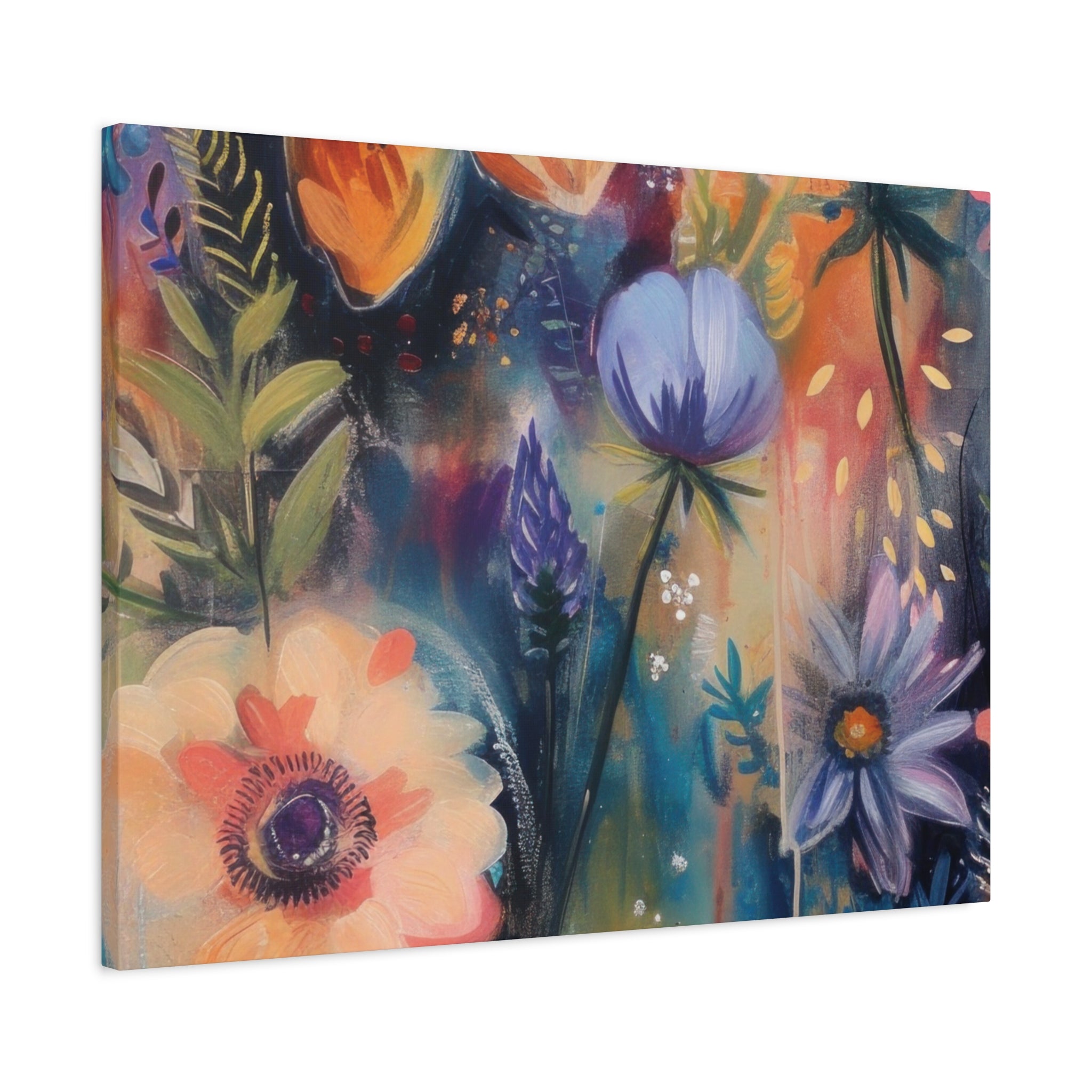 Boho Floral Wall Art Matte Canvas Stretched, Vibrant Botanical Design, Perfect for Living Room, Bedroom, or Office Decor, Adds a Stylish Touch to Any Space1.25" - MRSBYVALLE