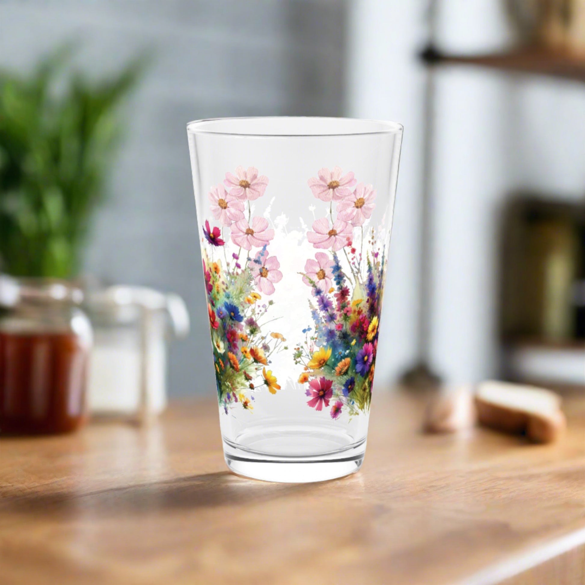 Vibrant Wildflower Pint Glass Colorful Floral Drinkware for Home & Bar, 16 oz Housewarming, Wedding, Bridal Shower Glass, Mother's Day Party Drinkware, Housewarming Perfect Gift Party Drinkware, Cocktail, Wedding Perfect for Parties - MRSBYVALLE